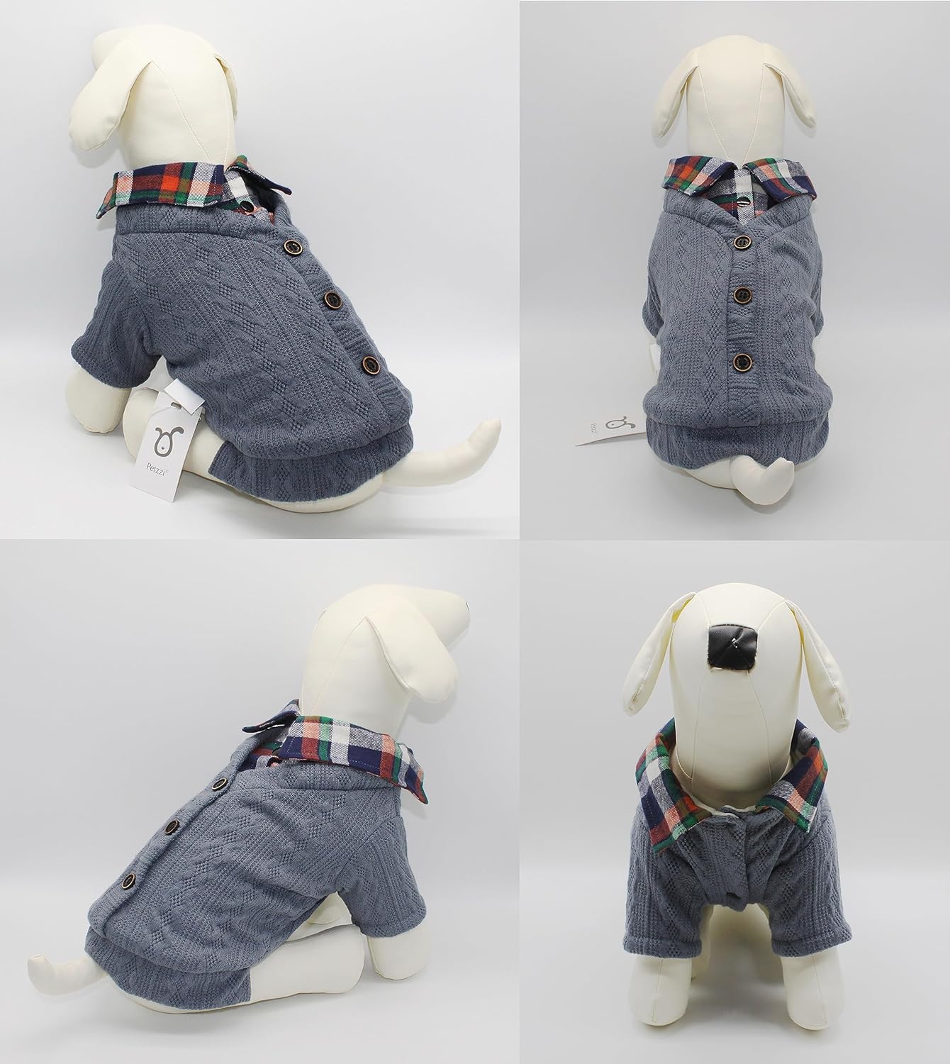 Pet Dog Puppy Cat Clothes Sweaters with Shirt Collar Buttons Pink Blue - Noah (Small, Blue)