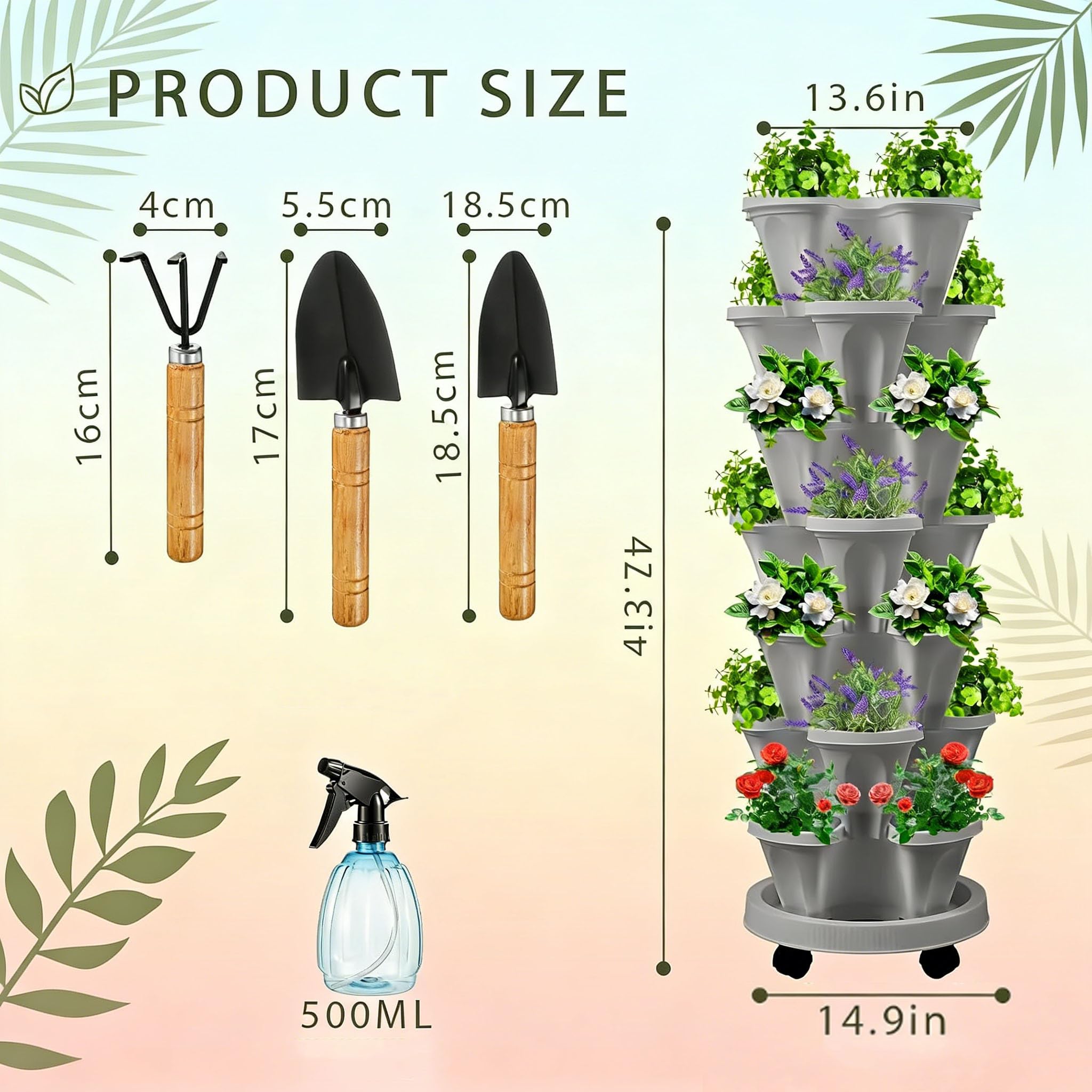 Générique Tour A Fraisier, Bac A Fraise en Hauteur, 6 Niveaux pour Fraises Et Herbes Aromatiques, avec Soucoupe À roulettes Amovibles, Tour De Plantation Gain De Place pour Balcon (6B)