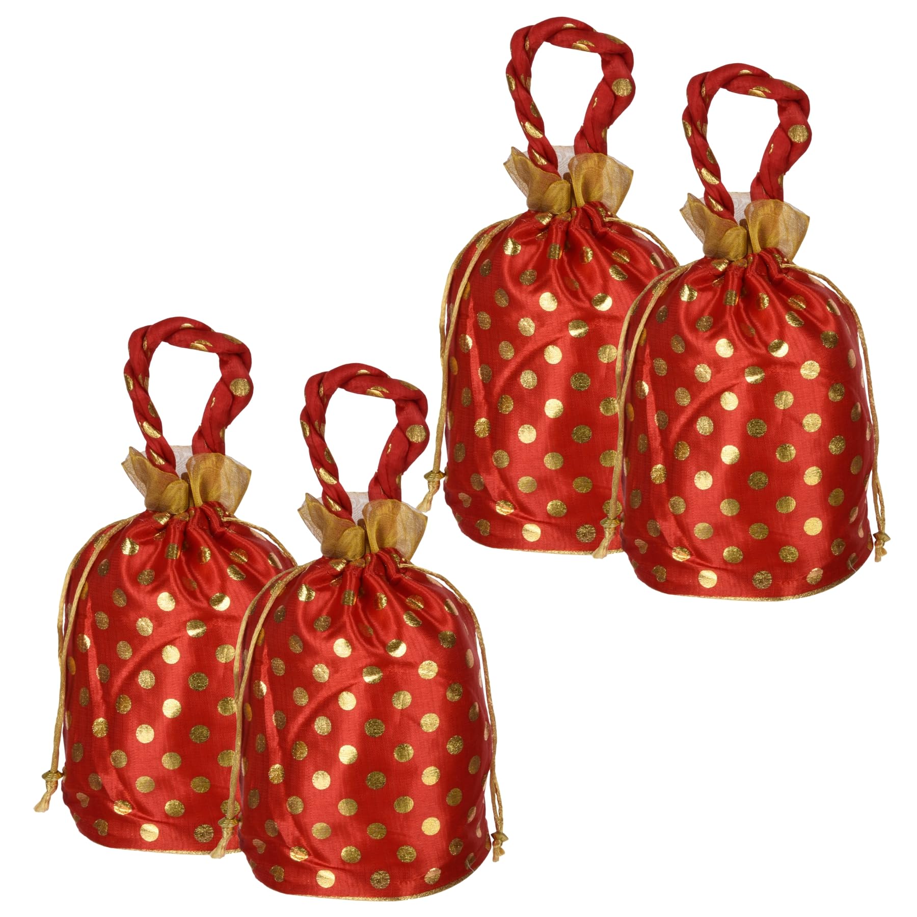 Kuber Industries Potli|Round Wedding Potli|Silk Drawstring Potli|Wallet Potli with Handle|Christmas Gift Potli|Baby Shower Potli|Traditional Shagun Potli|Golden Dot-Potli|Pack of 4|Red (B0CPFLSFTY) Amazon Price History, Amazon Price Tracker
