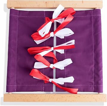Premium Montessori Ribbon Tying Dressing Frame Solid Beechwood Practical Life Material, Learn to Tie Bows & Knots, Fine Motor Skills & Self-Care Activity for Toddlers, Homeschool Classroom Kids 3-6