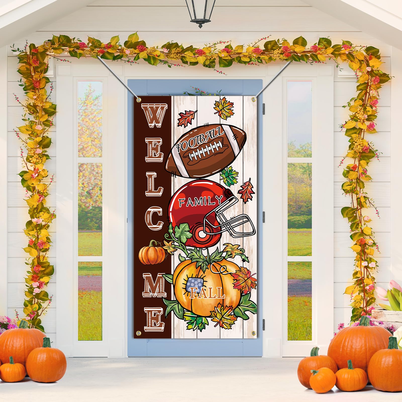 Hello Fall Football Welcome Sign - 12" Wooden Hanging Door Decor For Thanksgiving & Autumn Porch - View #8