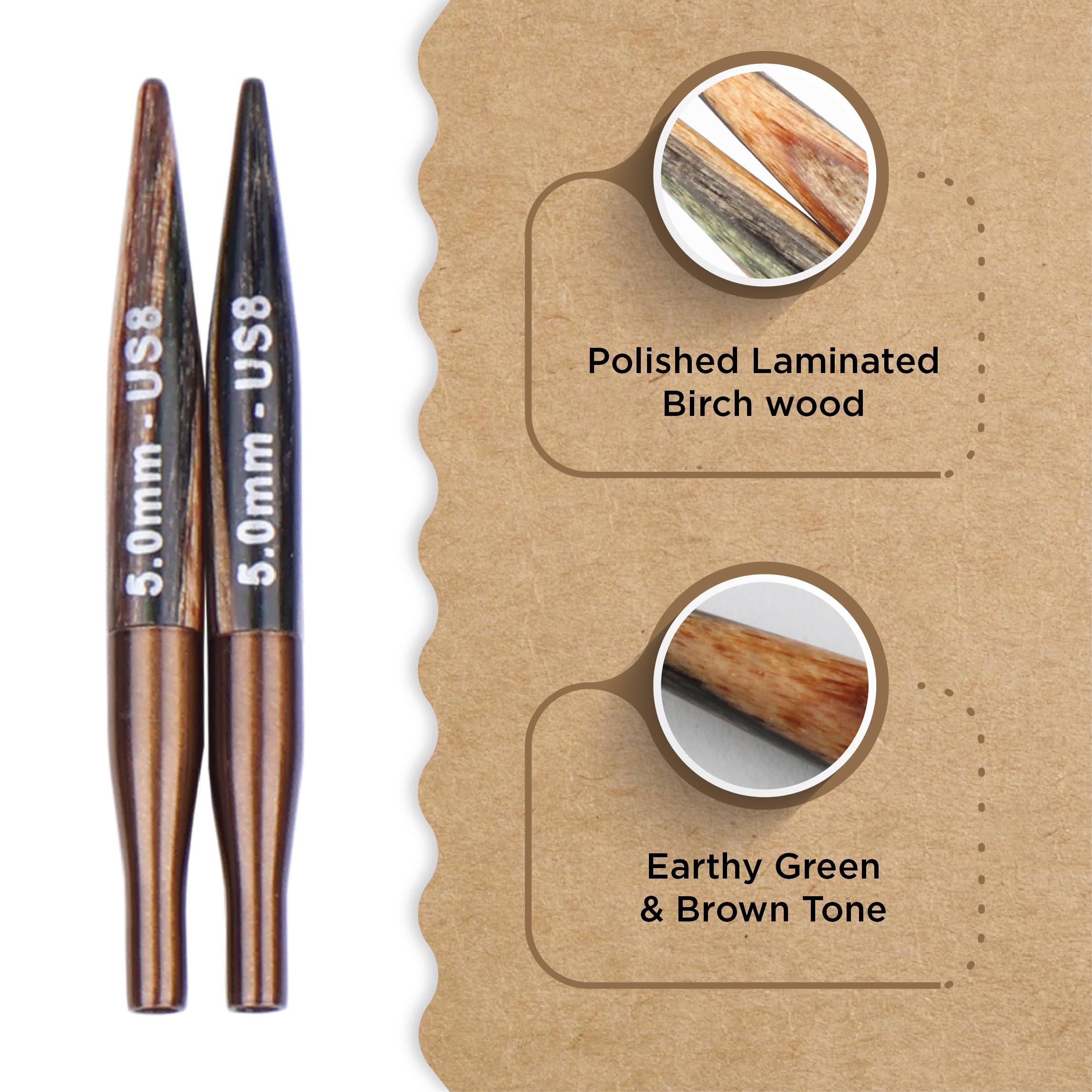 Knitter's Pride Terra Mini Interchangeable Knitting tip 5.0 mm - 1 piece, Green/Brown, 3.50mm - Image 2
