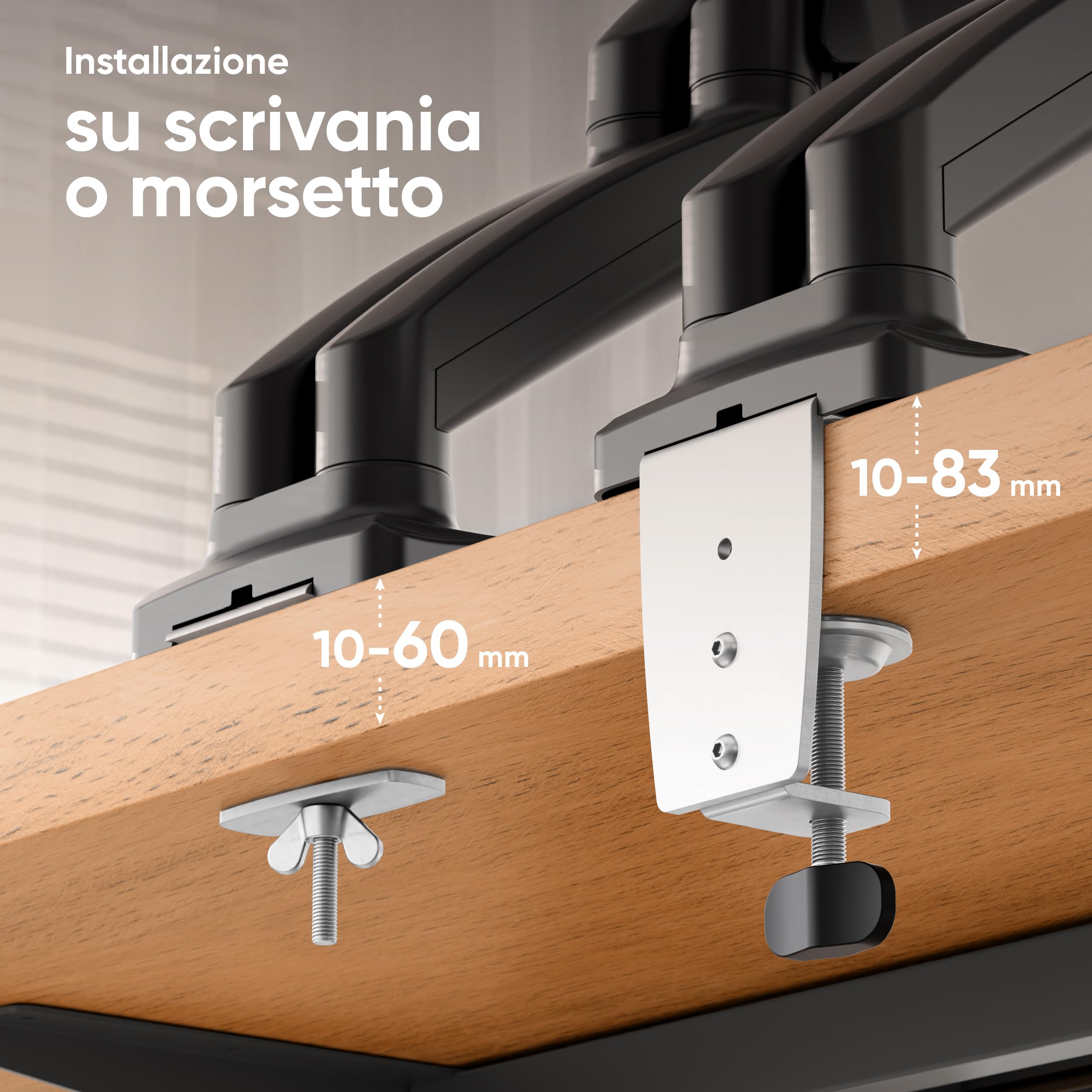 ONKRON Supporto Monitor Doppio Nero da 13 a 32 pollici - Staffa Monitor Scrivania con Carico Totale 16 kg - Porta Schermo PC da Scrivania max VESA 100x100 - Base Doppio Schermo PC Inclinabile G160-B