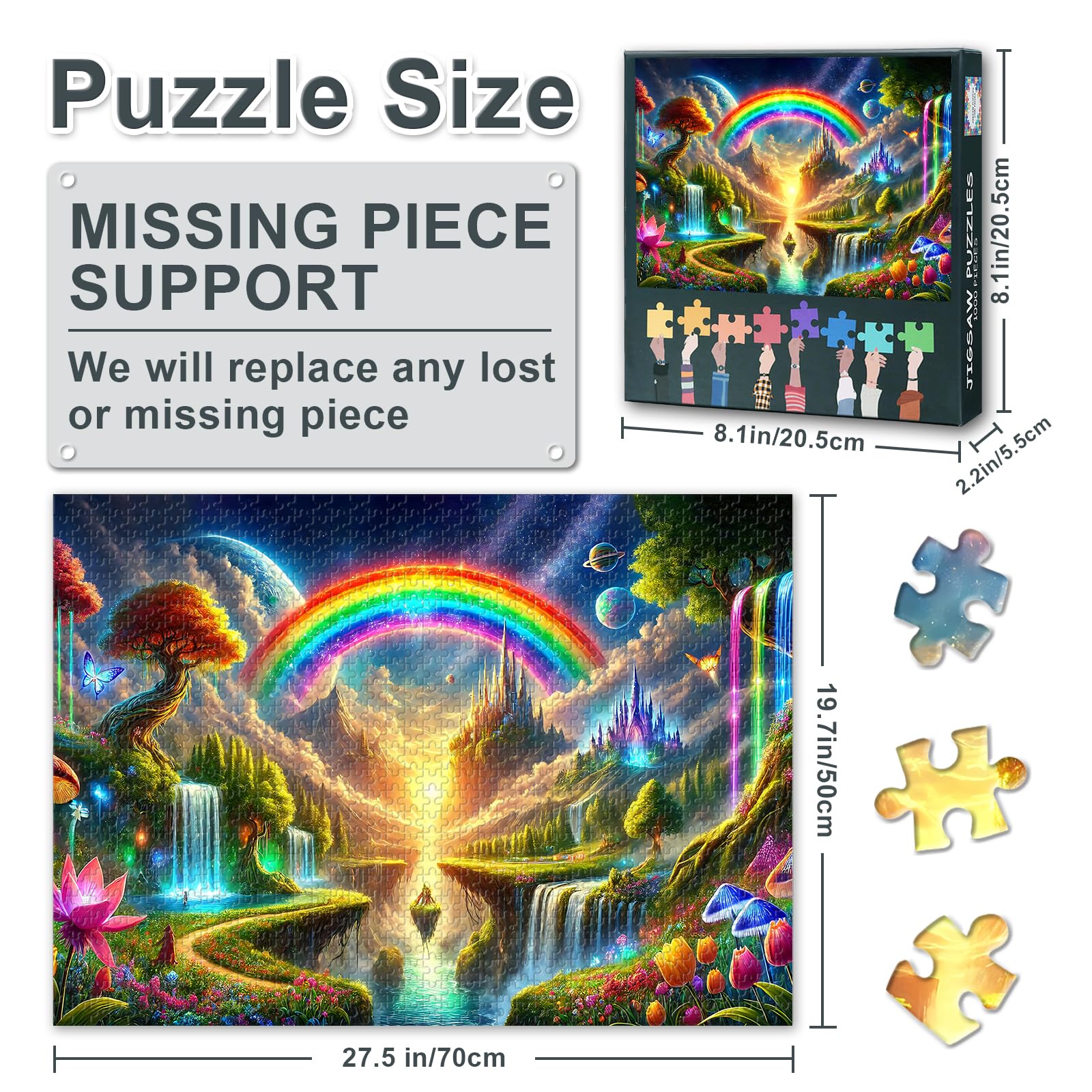 Fantasy Landscape Jigsaw Puzzles 1000 Pieces for Adults Rainbows and Flowers Challenging Puzzles Suitable for Game Nights Castle Puzzle Teens Educational Toys Home Wall Decoration Size : 50x70cm - Image 3