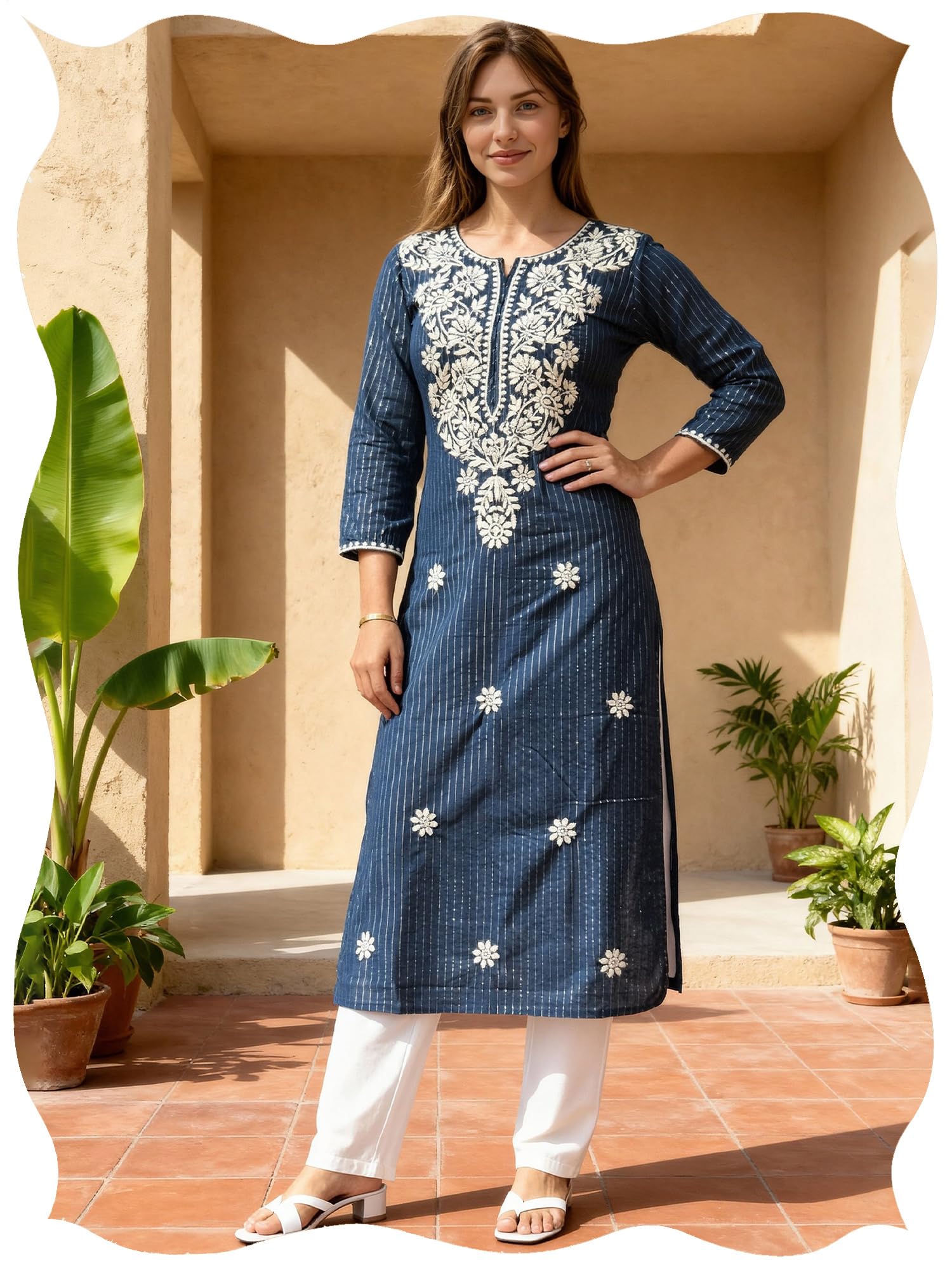 indo era Women's Cotton Floral Embroidered Straight Kurta (IEAI12308)-picture-26