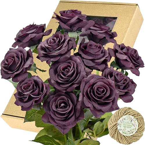 Miniatura 152 de FiveSeasonStuff 12 tallos de flores artificiales, rosas de seda de tacto real para decoración de bodas, ramos de novia, centros de mesa, fiestas y 9