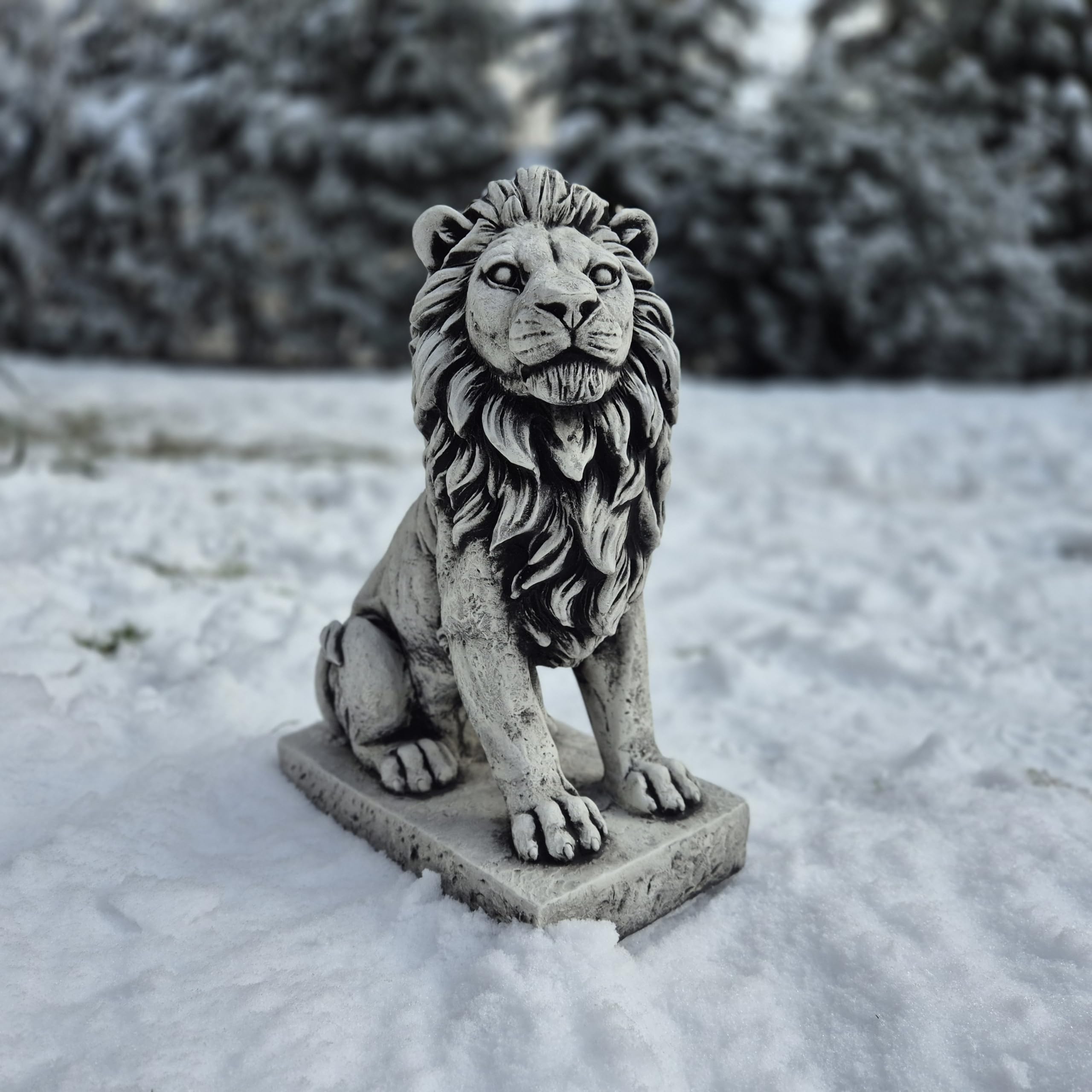 FABRIQ Kleiner Garten Löwe Figur Rechts, Steinfigur, Wetterfest, frostsicher aus Steinguss für Außenbereich, massiv 36 cm, 11 kg, shwarz
