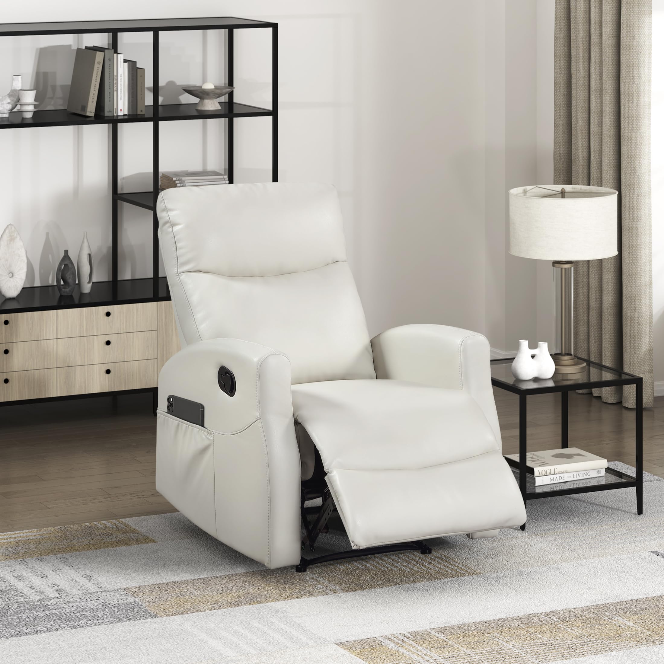 Photo 1 of ***missing parts *** partial set Lexicon Manual Recliner Chair, Wall Hugger Reclining Chair, Faux Leather Nursery Recliner, Tab Pull Reclining, Magazine Pocket, for Living Room/Theater Seating/Apartment, Easy Assembly, Beige