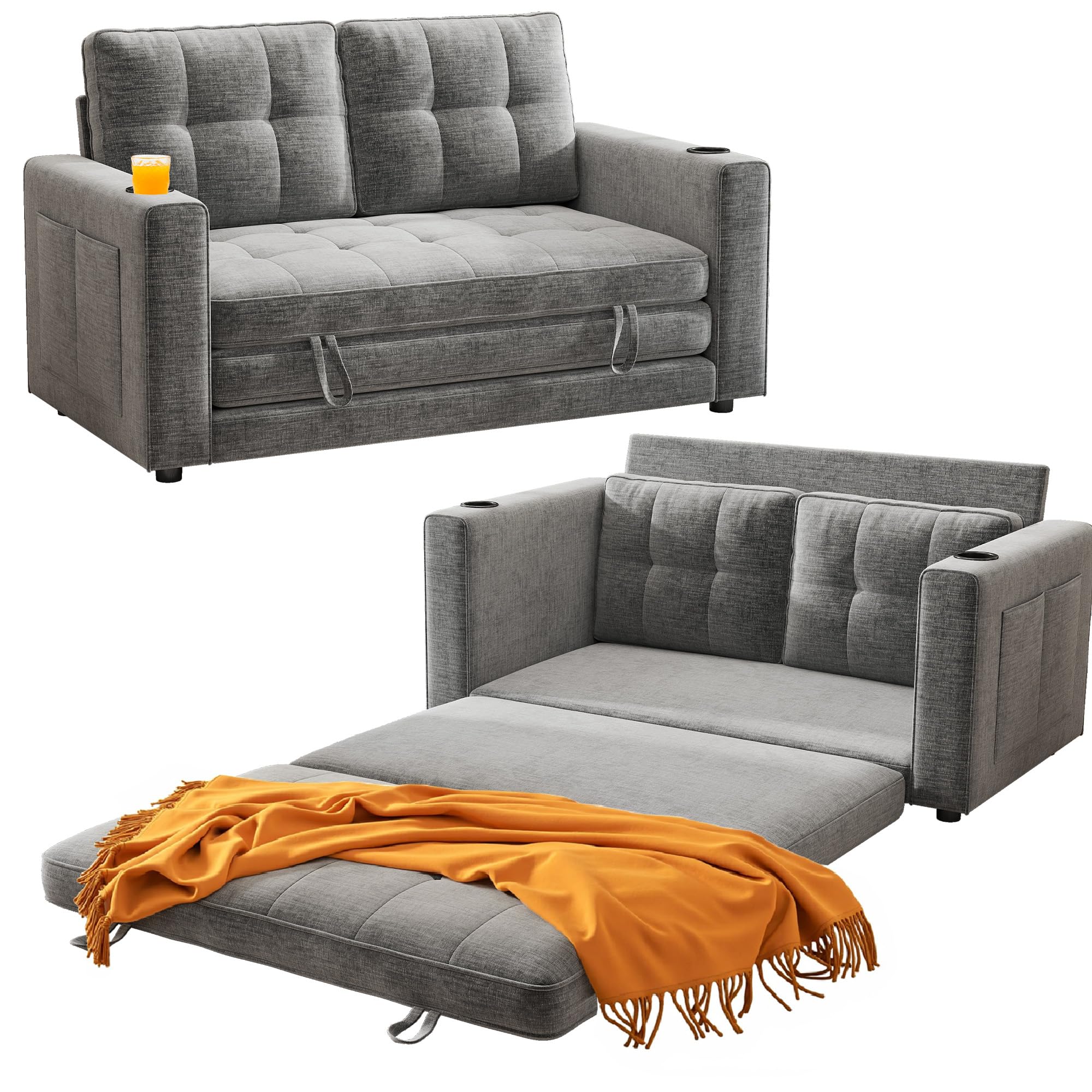 WorthFurni Convertible Sofa Bed Folding Sofa Bed 2 in1 Pull Out Loveseat Sleeper Sofa Floor Sofa Bed for