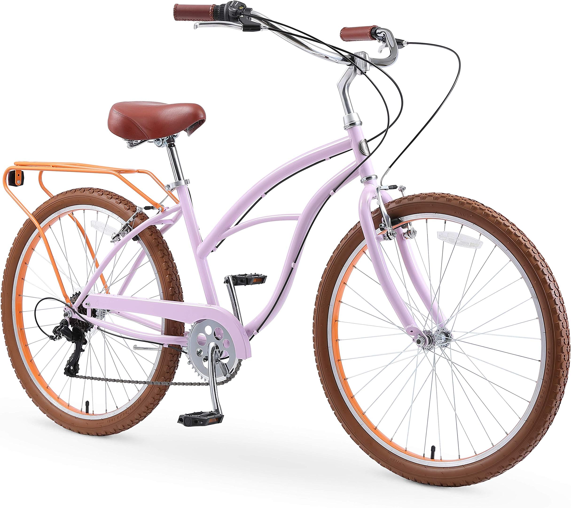 sixthreezeroAround The Block Women's Beach Cruiser Bike, 1/3/7/21 Speed Bicycles, 26"/24" Wheels, Multiple Colors