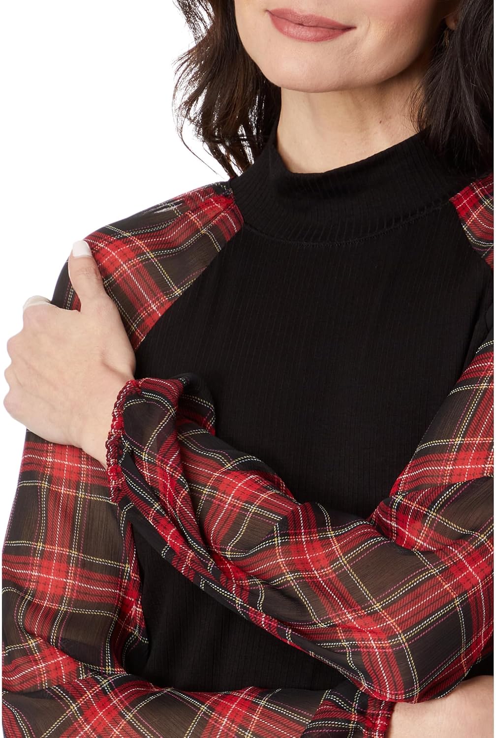 Tommy Hilfiger womens Long Sleeve Mixed Media Top - Image 3