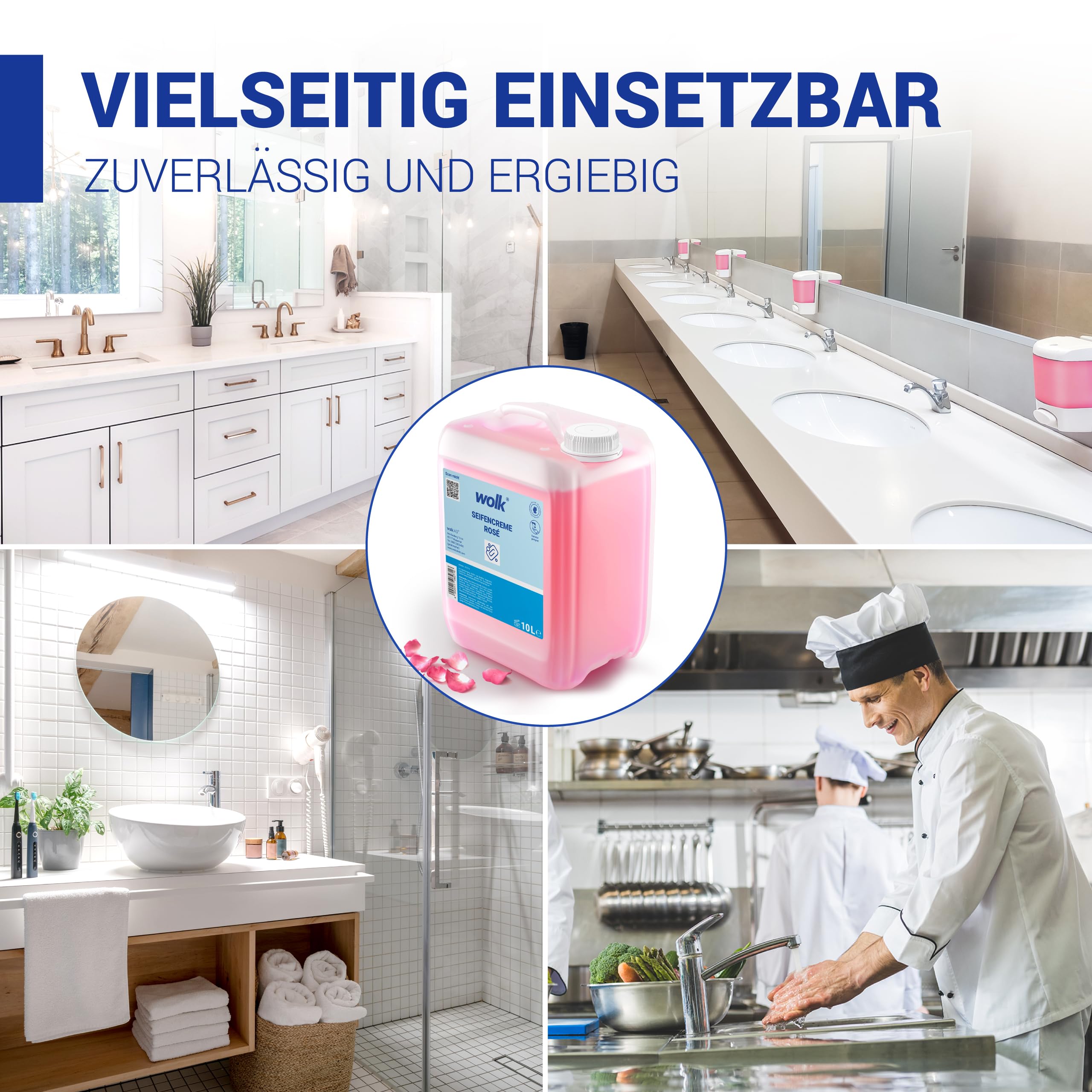 wolk Handseife Flüssig 10 Liter Rosé Kanister - Milde Seifencreme | Alkalifreie Handwaschseife mit Rosenduft, ideal als Flüssigseife Nachfüllpack für alle gängigen Seifenspender.