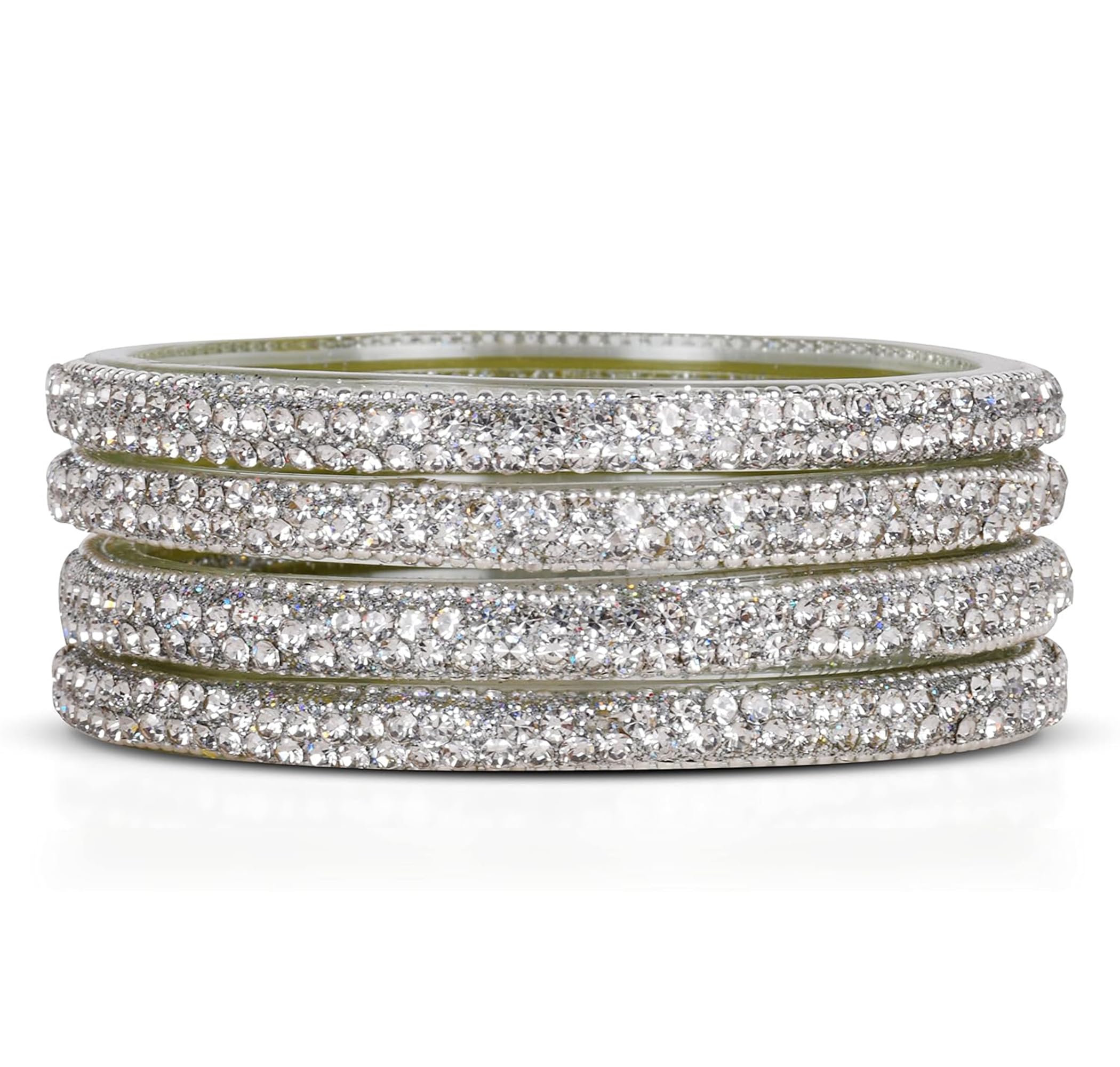 EMERY Glass Bangles Set of 4 with 6 Vibrant Pattern, Gold Contrast, Zircon Stones - Ideal for Mix & Match Bridal Chuda, Weddings, and Festivals (Silver, 2.8) (B0CSYV95MY) Amazon Price History, Amazon Price Tracker