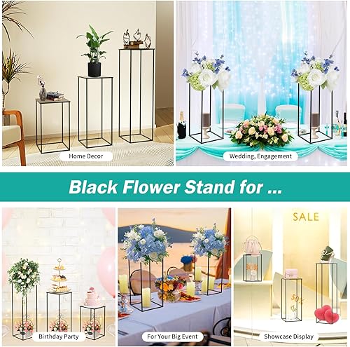 Miniatura 6 de Nalwort 2 soportes negros para floreros de 23.6 pulgadas, centros de mesa de boda para mesas, jarrón geométrico de metal, soporte de flores alto
