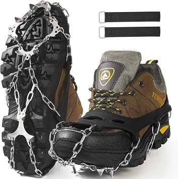 Ice cleats Snow Ice Traction Shoe Boot Cleats  True Stainless Steel Spikes and Durable Silicone Anti - Slip Boots Spikes for Walking, Jogging, Climbing and Hiking
