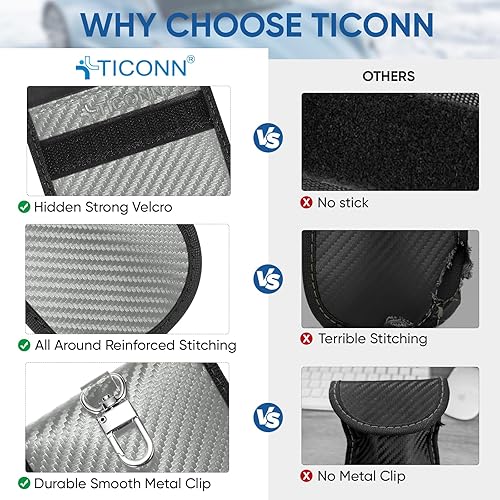 Vista 109 de TICONN Faraday - 2 bolsas para llavero, protector de jaula Faraday de 3.5 x 5.0 pulgadas, bloqueo de señal RFID para automóvil, bolsa antirrobo Negro