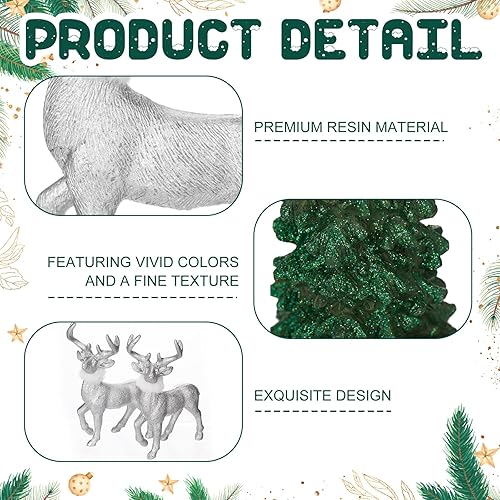 Miniatura 6 de Kathfly 7 piezas de decoración de reno de Navidad, figuras de árboles, centro de mesa de ciervo de Navidad, estatua de resina, decoración de mesa