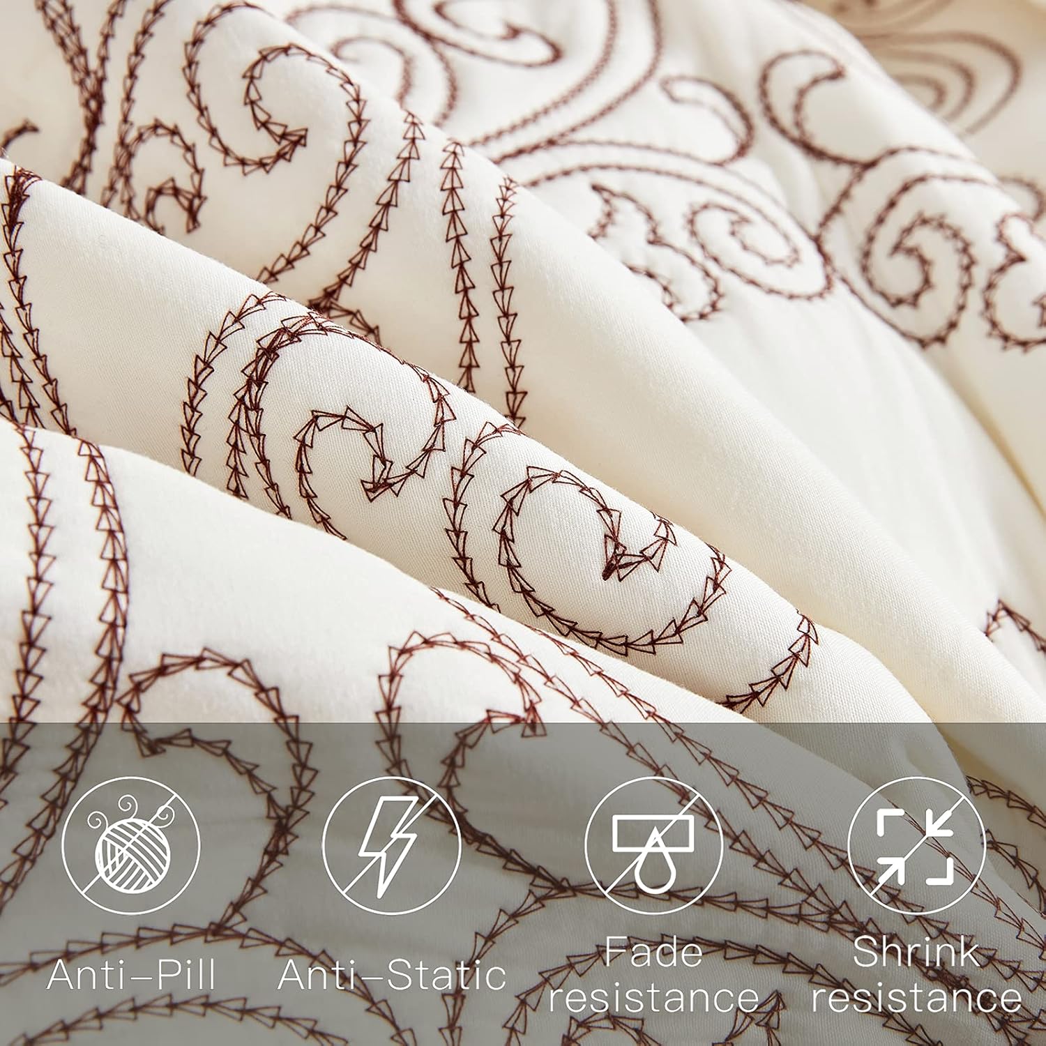 CHIXIN Oversized King Bedspread 128x120 Extra Wide - Lightweight Bedding Cover - Beautiful Stitching - 5 Piece Reversible Bedspread - Luxury Damask Paisley Pattern (King/Cal King, Ivory) - Image 7