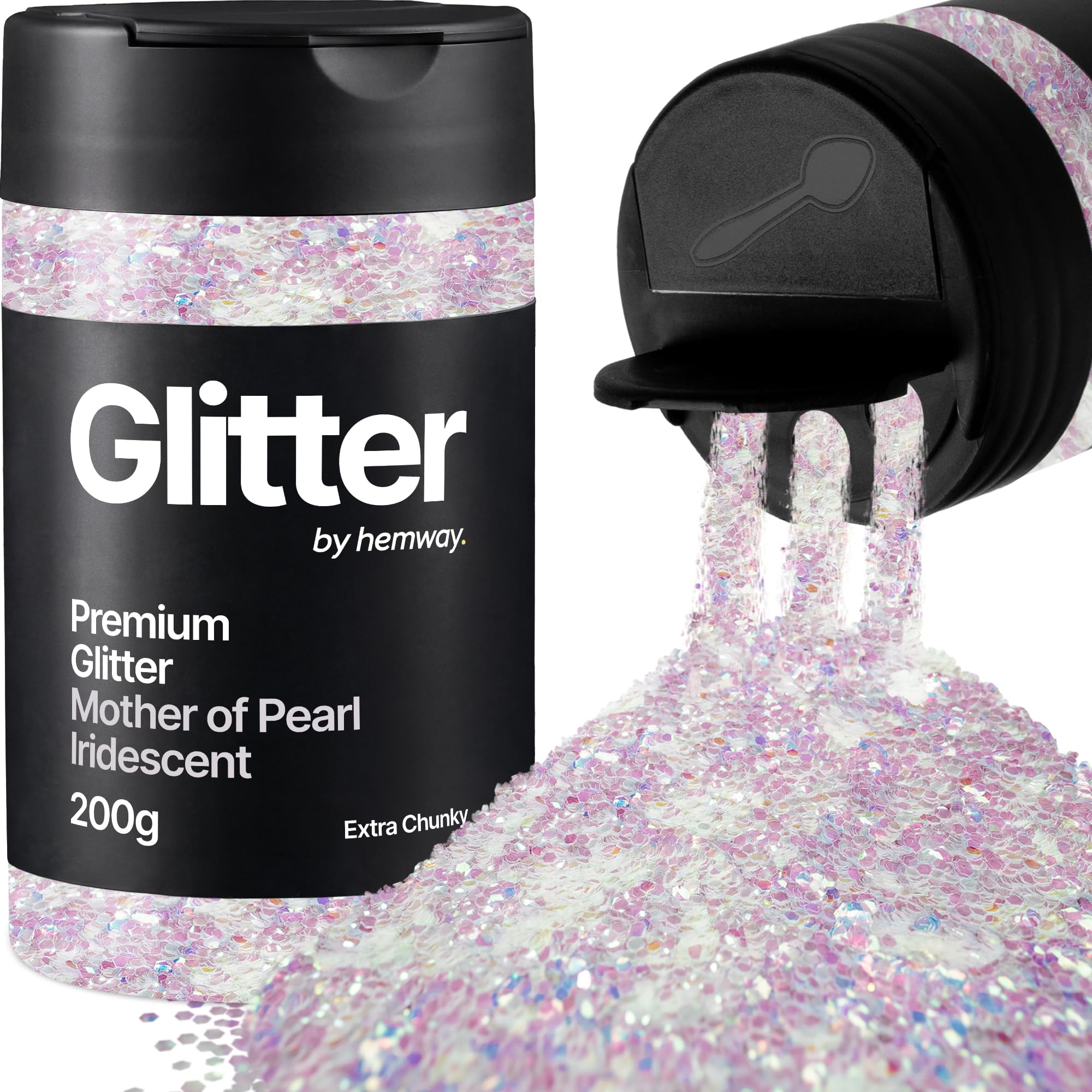 Hemway Mother of Pearl Iridescent Glitter Shaker, 200g Extra Chunky Glitter for Crafts Metallic Flake Sequins for Resin & Epoxy Crafts for Decorating, Halloween, Christmas, Nail, Face, Art