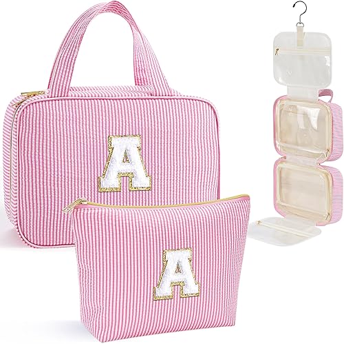 YOOLIFE Neceser colgante para mujer, bolsa de aseo de viaje, bolsa de maquillaje con inicial, regalos de cumpleaños personalizados para mujeres y