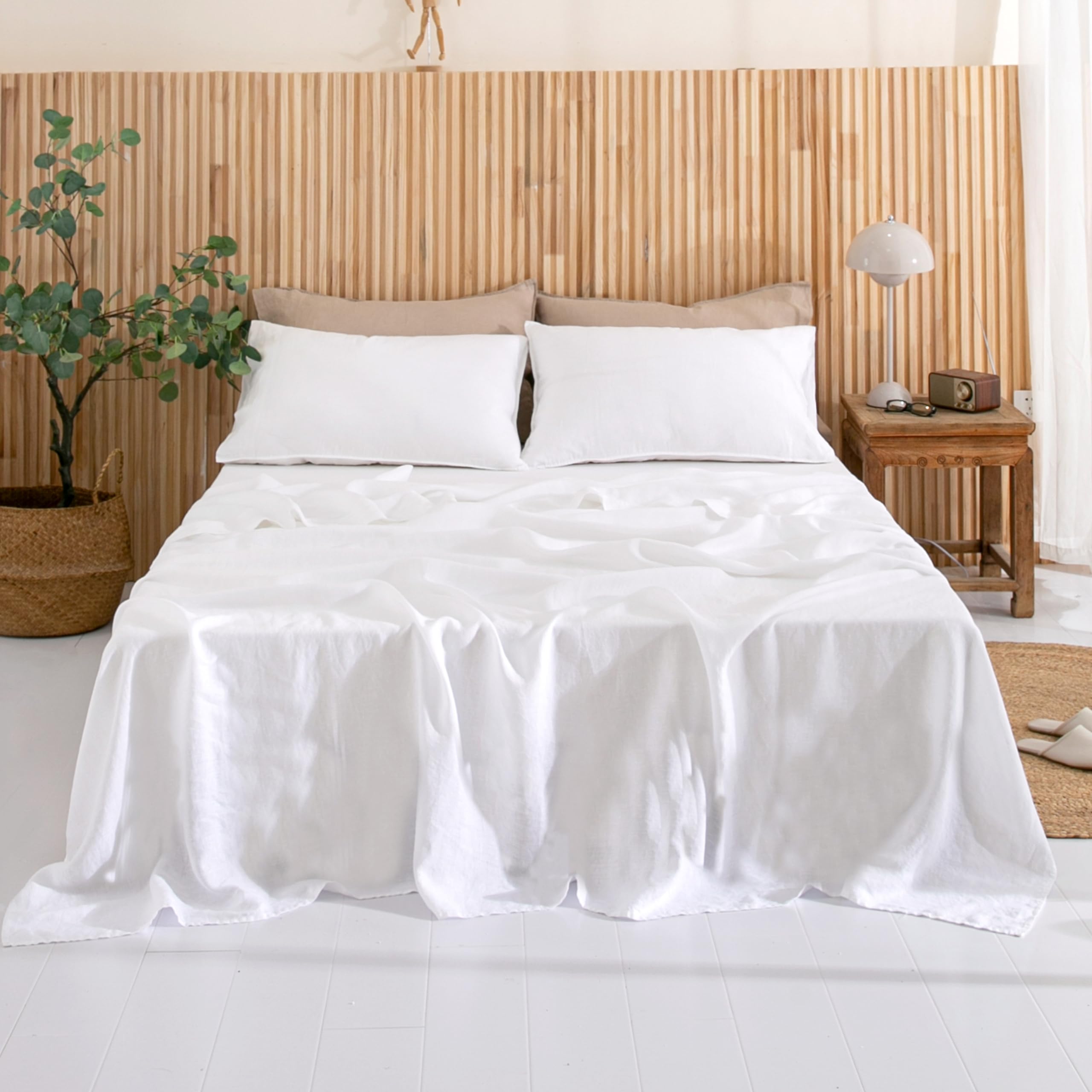 1 paio di federe in puro lino, 100% lino naturale francese, lavato con pietra morbida e traspirante (bianco, 50 x 100 cm)
