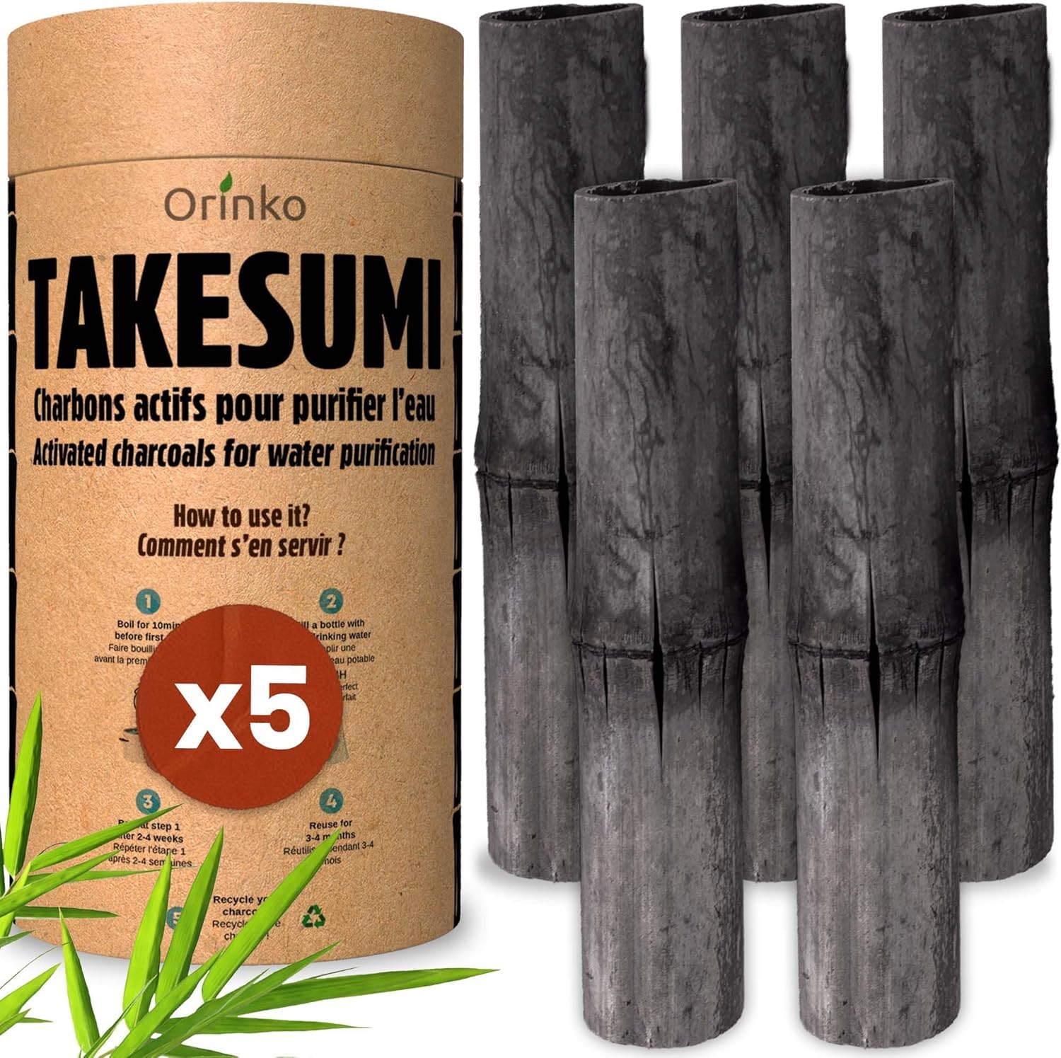 Orinko Organic Binchotan x5 | Binchotan Activated Charcoal from Bamboo for Water Pitcher Filtration | Leave Behind Bottled Water with our Activated Charcoal