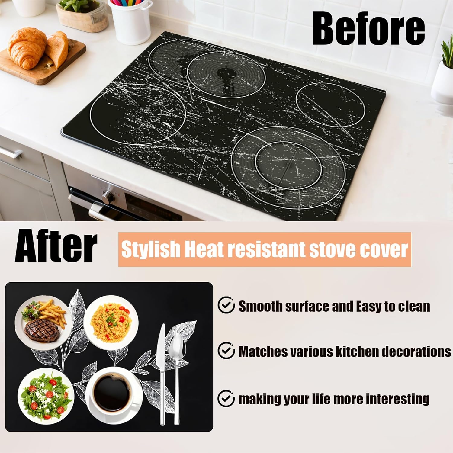 Anti-Slip Electric Stove Top Cover, Foldable Heat-Resistant Glass Stove Top Cover Protector, Multi-Scenario Use Dish Drying Mat 30"x21"