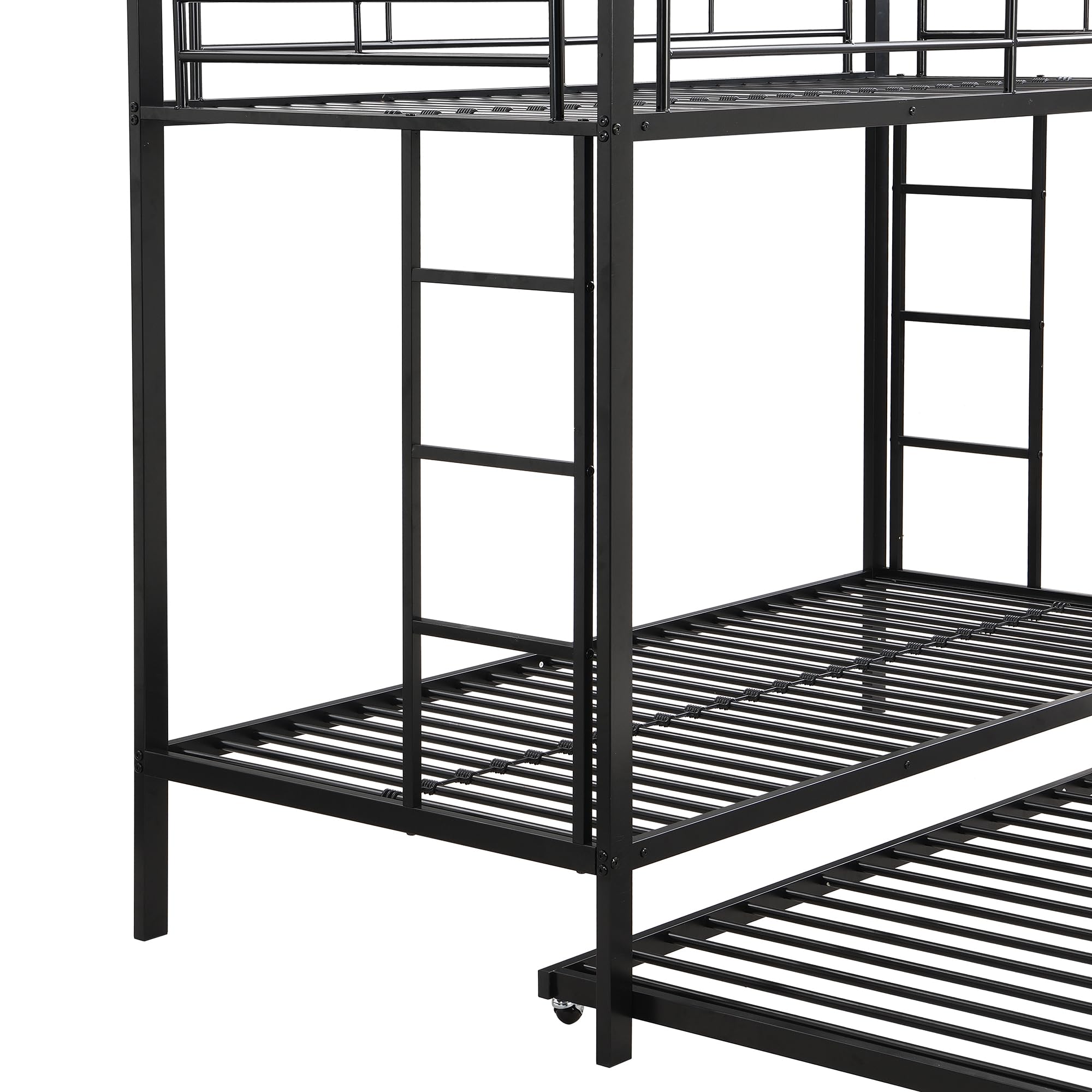 Azkoeesy Letto a castello 90x200 cm per 3 bambini e adulti - Letto estraibile - Struttura in metallo stabile - 2 scale (nero)
