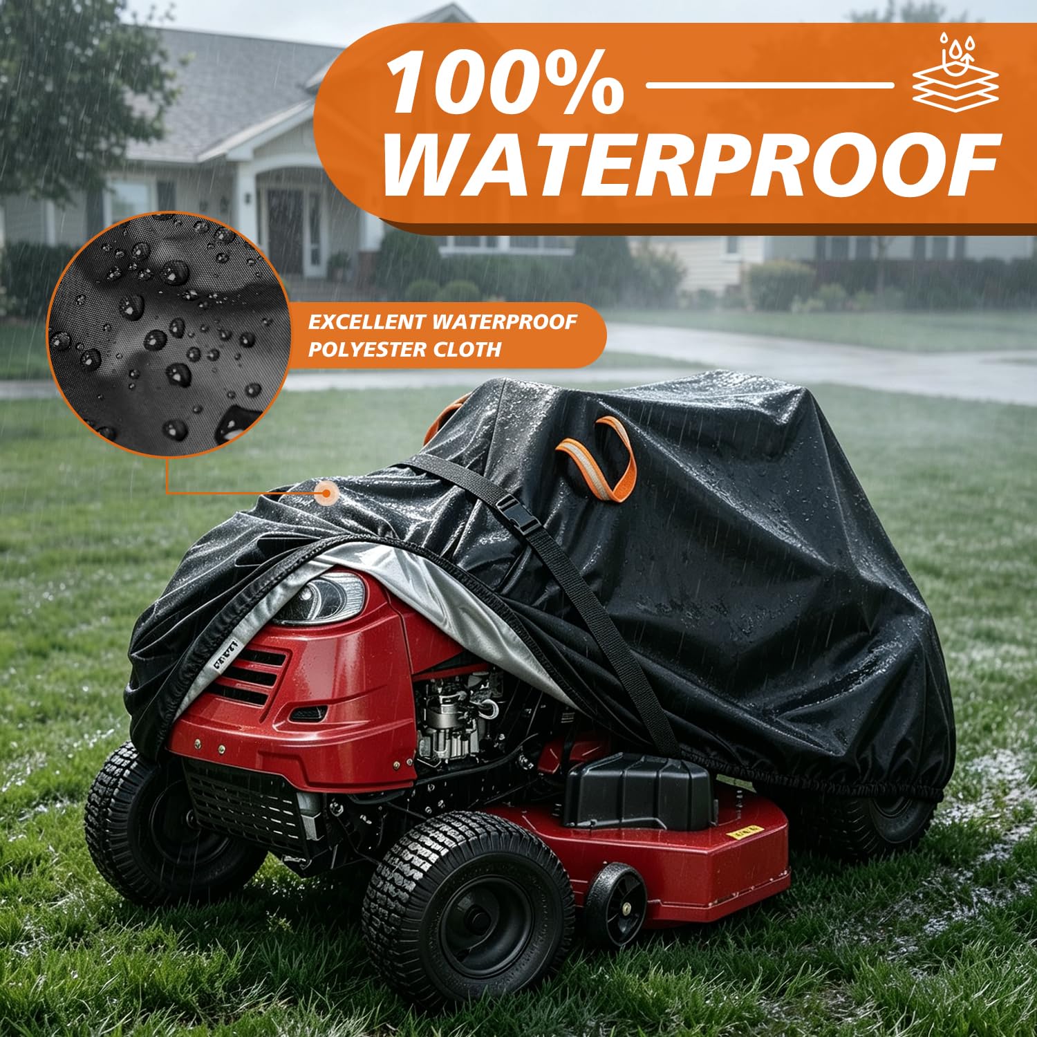 Fundas para cortacésped impermeables al aire libre, poliéster 600D resistente a los rayos UV 600D, se adapta a cubiertas de hasta 54 pulgadas, cubierta para cortacésped, accesorios de