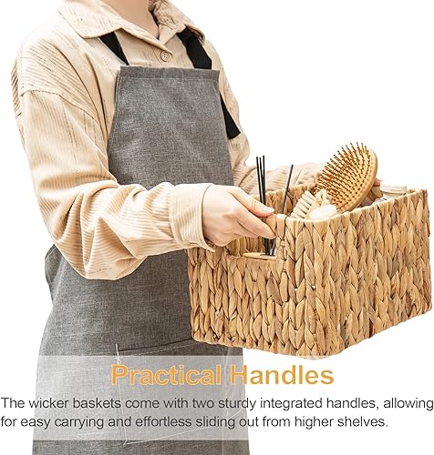 Miniatura 5 de ELONG HOME Cestas rectangulares de mimbre de jacinto de agua, cesta de mimbre de 12 pulgadas, paquete de 2 cestas de almacenamiento tejidas con asas