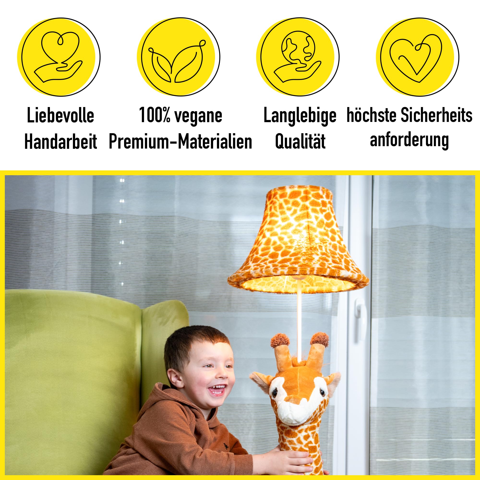 Happy Lamps Raffi die Giraffe LED-Stehlampe 120 cm Kinderzimmer Deko | handgefertigt, kindersicher, ideal fürs Kinderzimmer, Geschenkidee