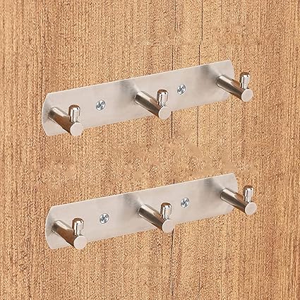 FORTUNE Premium Hook Plate/Hook Patti Stainless Steel Coat Bath Towel Hook Hanger Rail Bar -3 Hook (Pack of 2)