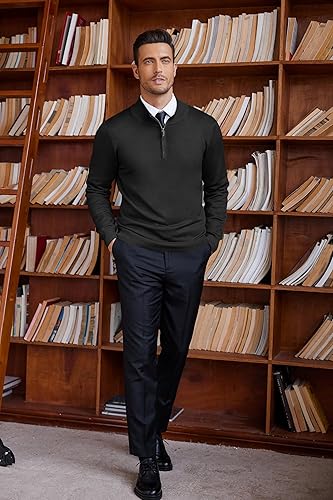 Miniatura 3 de Coofandy - Suéteres con un cuarto de cremallera para hombre, estilo ajustado, ligero, cuello alto falso, suéteres tipo polo casuales