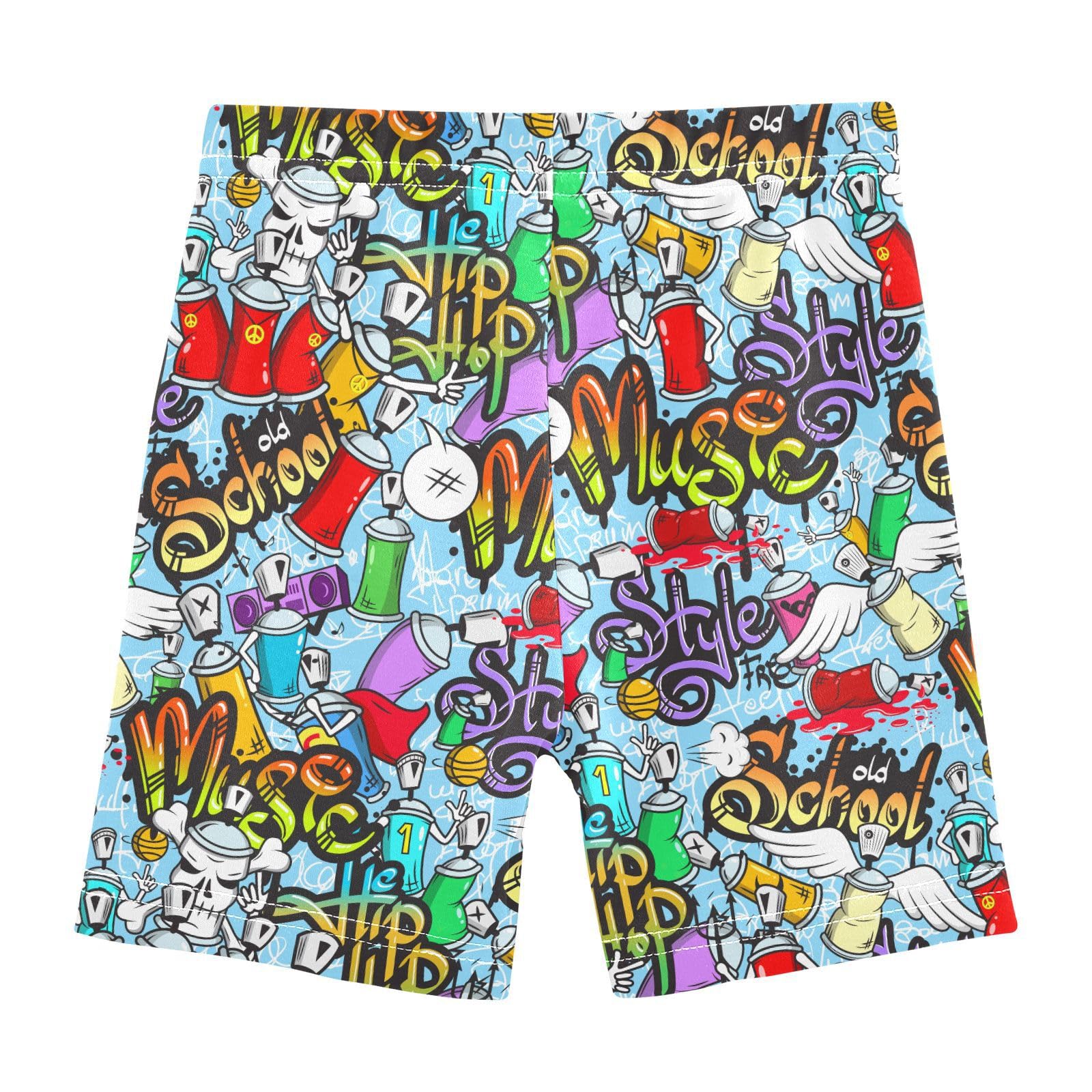 JHKKU Girls Graffiti Art Shorts Cotton Cartwheel Bike Kids Biker Under Dress Dance Short Girl Clothes 10Y