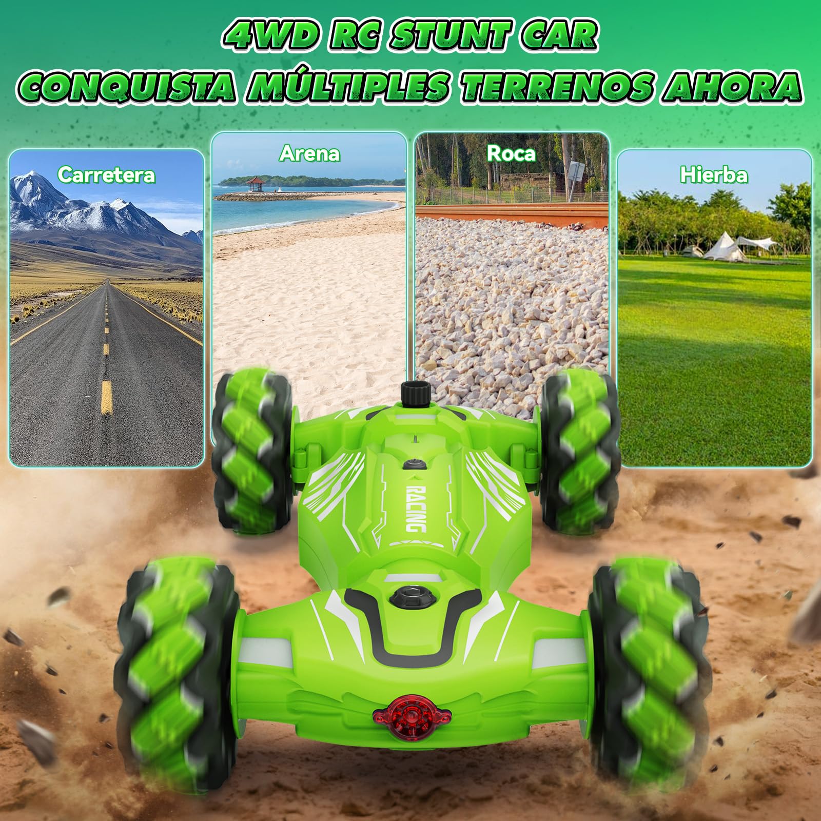 Dysaim Coche Teledirigido Niños, Coche Teledirigido con La Mano, 360°De Rotación Drift Coche Control Gestual,2 Baterías Recargable, 2.4Ghz RC Stunt Car Navidad Regalo para Niños de 6 8 10 12, El Verde