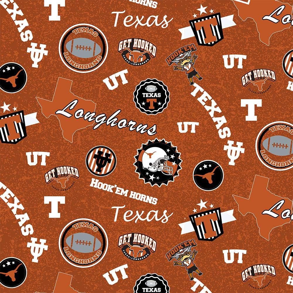 SYKEL 100% Cotton University of Texas Horns Burnt Orange Letter Print Fabric - 43 Inches Wide - Officially Licensed