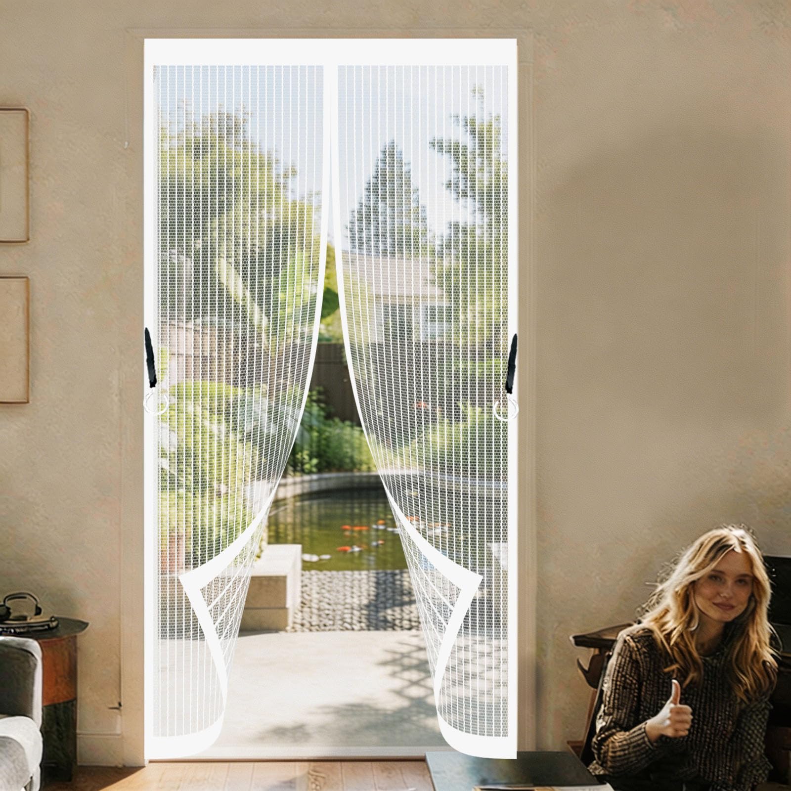 Hokxuan White Heavy Duty Bug Mesh Curtain 235 X 240 Cm Frame Hook & Loop Keep Bugs Out Lets Fresh Air In No Gap Mosquito Door Screen Curtain For Patio Doors Balcony Sliding Door,