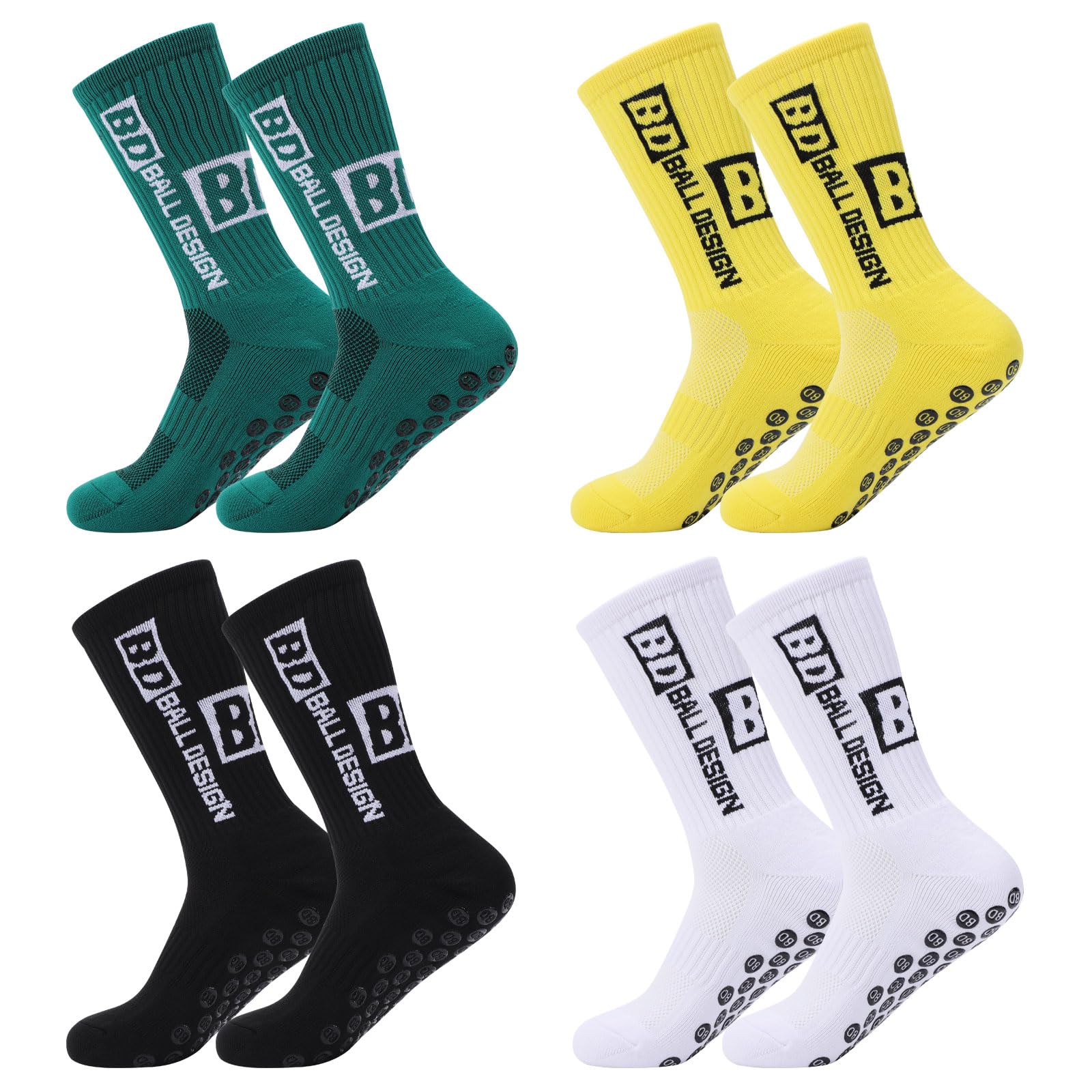 Risipu 4 pares de calcetines deportivos antideslizantes, transpirables, antideslizantes, calcetines de fútbol para hombre y mujer