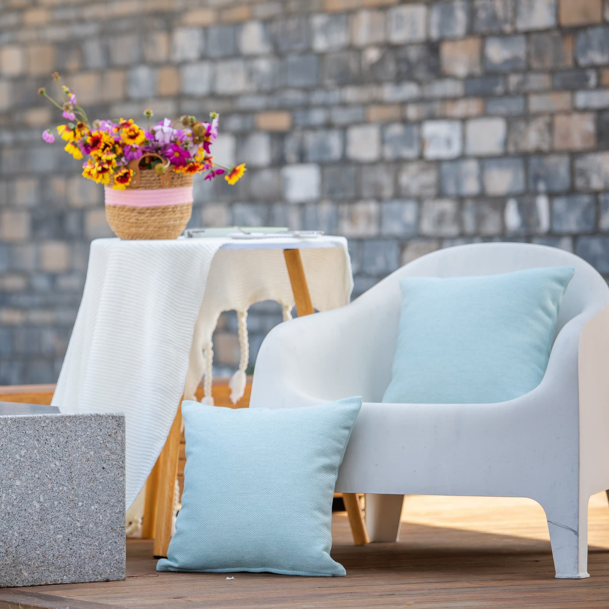 HPUK Outdoor Waterproof Throw Pillow Covers Pack of 2, 18x18 Inch Decorative Garden Cushion Covers for Patio Tent Balcony Bench Tent Couch Sofa, Solid Accent Pillow Covers, Sky Blue