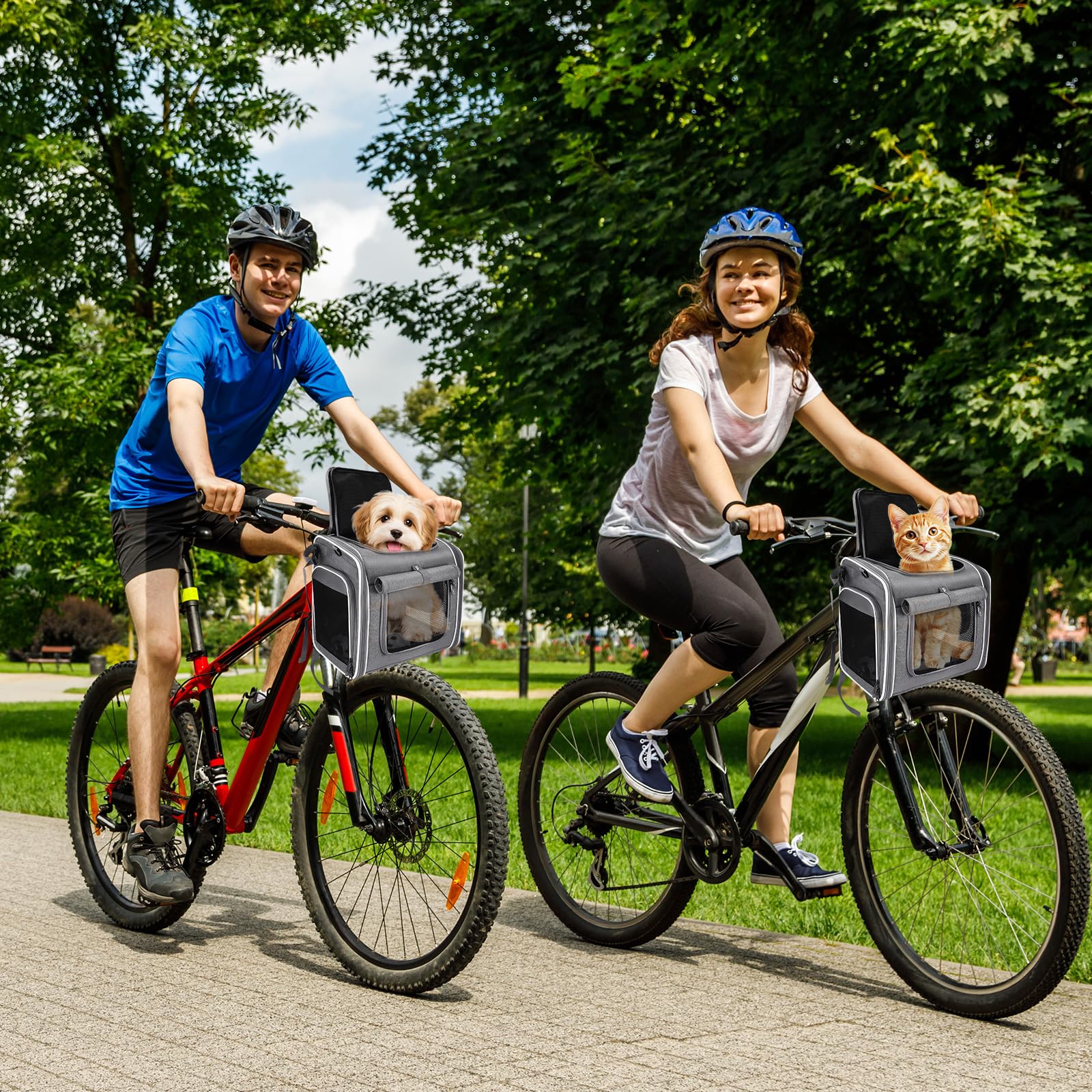 Cesta para perros delantera para bicicleta, 4 en 1, cesta para perros expandible, cesta de bicicleta para perros con 4 ventanas de malla, 4 puertas abiertas, bolsa de viaje para gatos pequeños y
