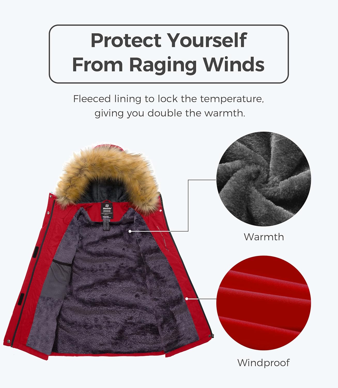 wantdo Women's Waterproof Ski Jacket Hooded Winter Snow Coat Mountain Snowboarding Jackets Insulated Fleece Parka - Image 4