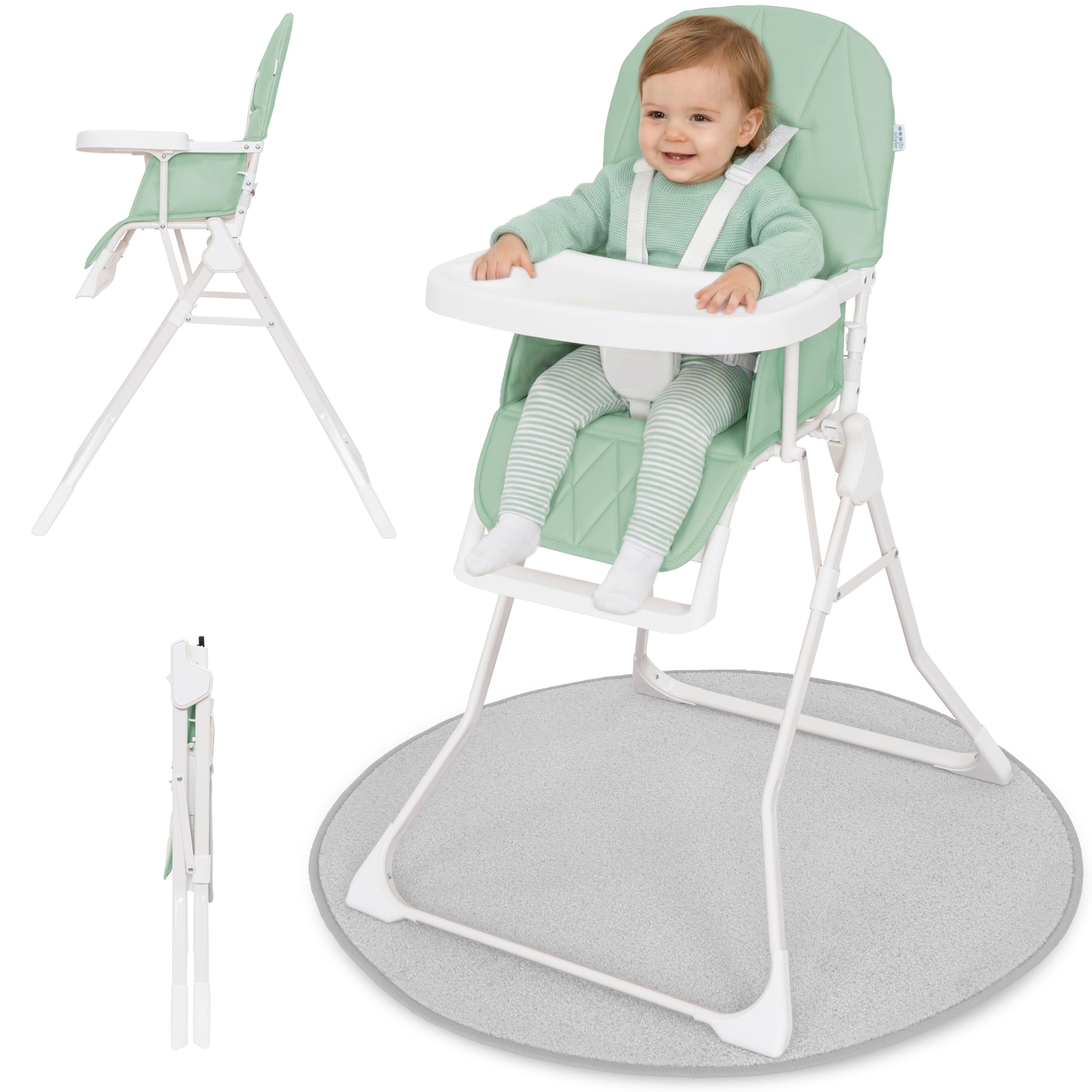 IB STYLE Baby Hochstuhl Leno - Kinderhochstuhl Klappbar & Platzsparend, Mitwachsend mit Tablett & Fußstütze, 5-Punkt-Gurt, Weiche Polsterung, Abwischbar, ab 6 Monate bis 3 Jahre (15kg), Mint