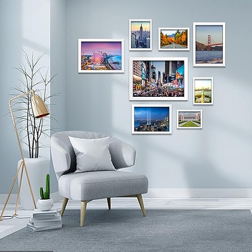 Vista 108 de Marco de fotos de madera de 9 x 9 pulgadas para colgar en la pared o en la mesa, marcos de fotos cuadrados con 1 paspartú de 7 x 7 pulgadas