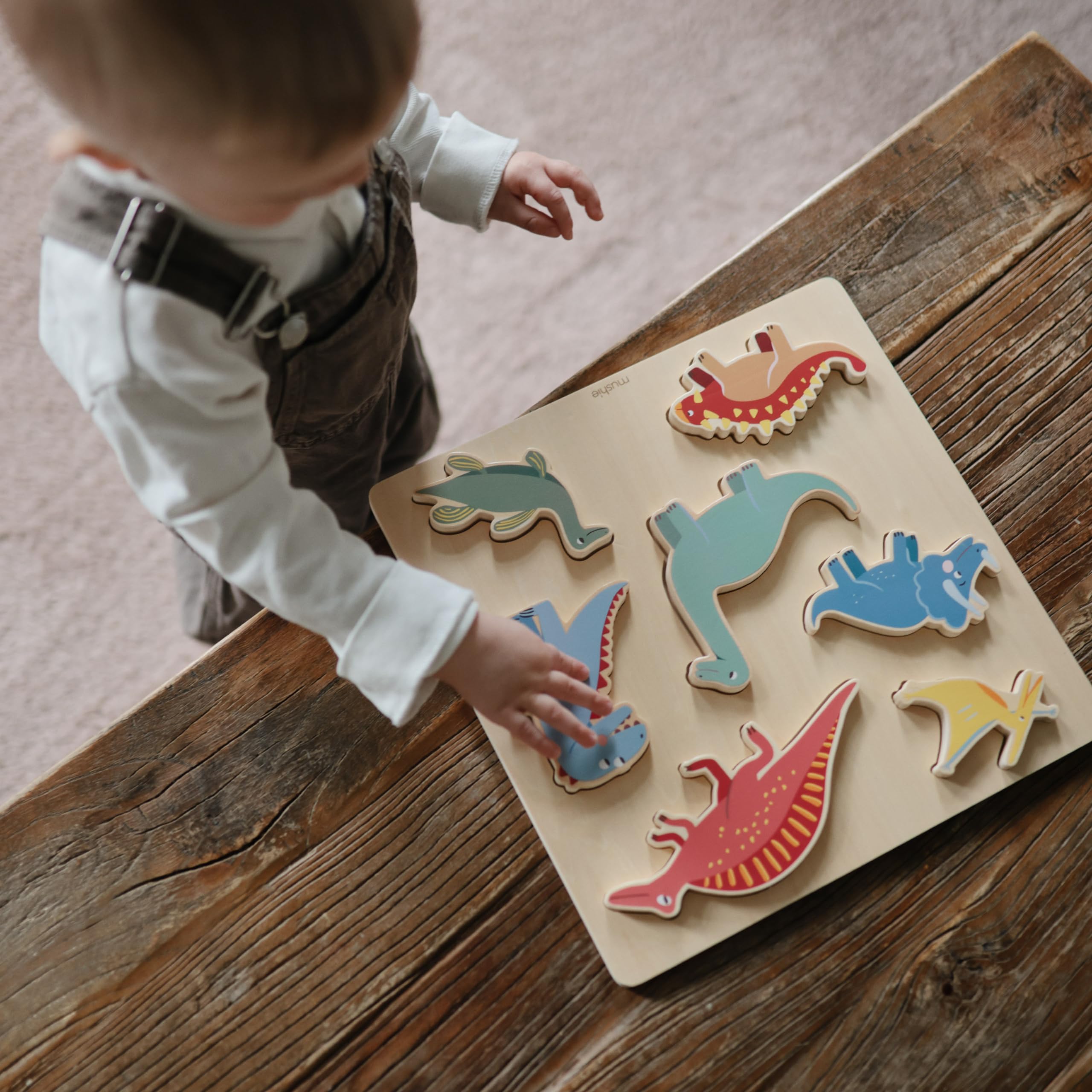 mushie Wooden Dino Puzzle | for Kids 3 Years+ | Preschool Educational & Toddler Montessori Toys (7 pcs) - Image 5