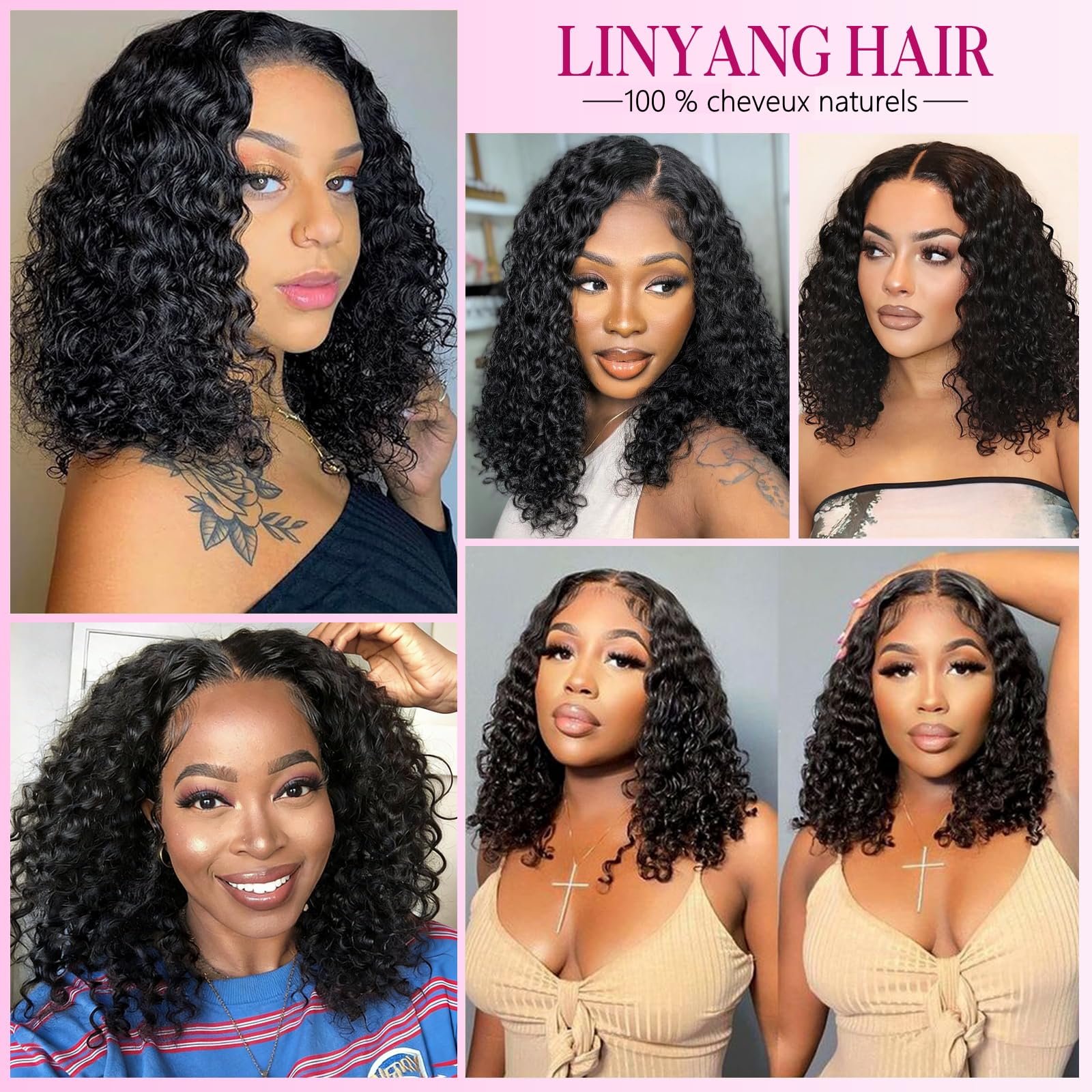Perruque Cheveux Humain Deep Wave Glueless Bob Wig Human Hair 12 Pouces 5x5 HD Lace Front Curly Wigs Pre Plucked Pre Cut Densité 180 Perruques Bouclées Femmes Humide et Ondulé Noir Naturel