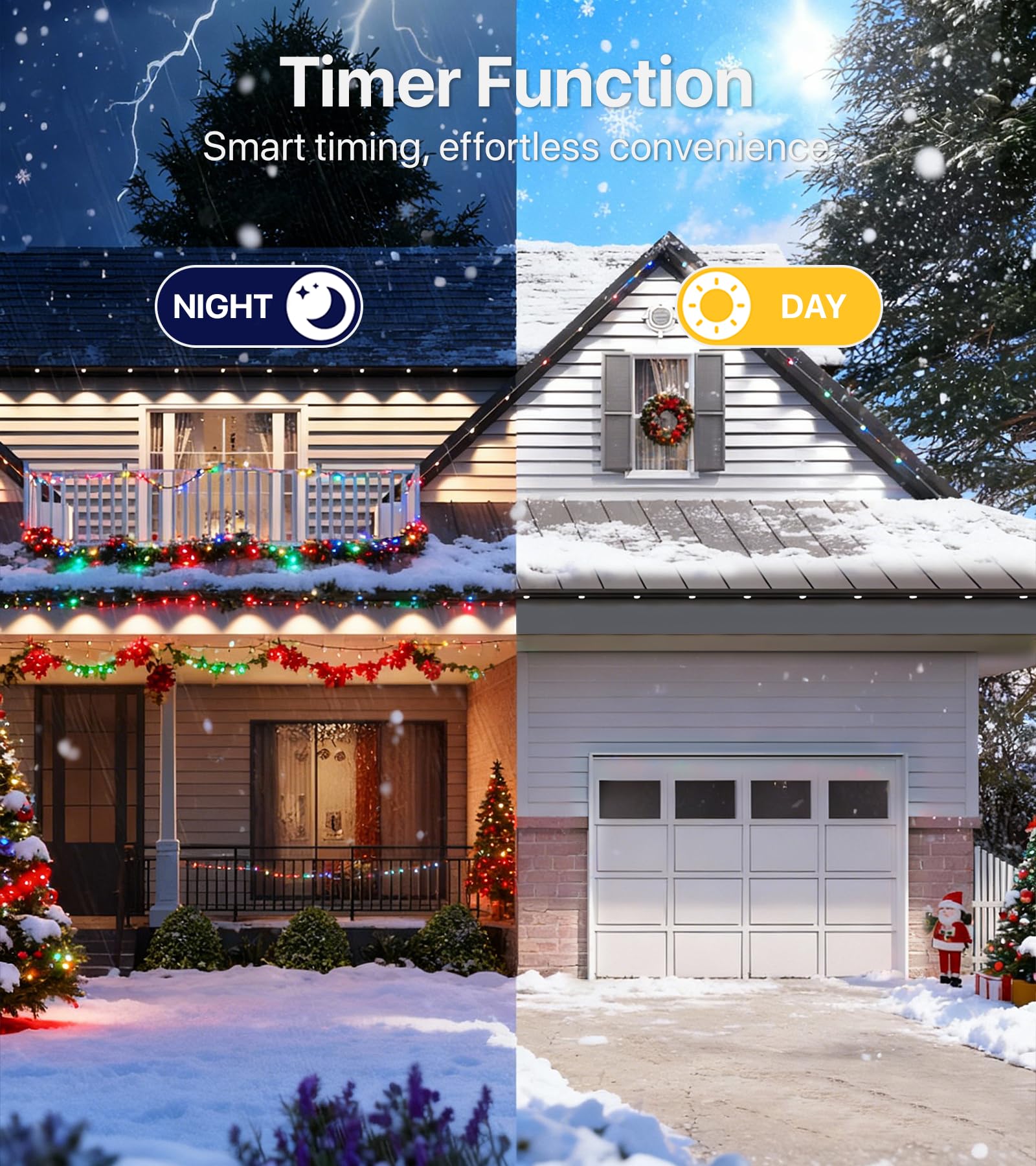 60 m lange RGB+IC-LED-Dauerleuchten für den Außenbereich, Trauflichter mit Smart-App und Fernbedienung, 72 Szenenmodi, wasserdicht IP65 für Weihnachtsdekorationen