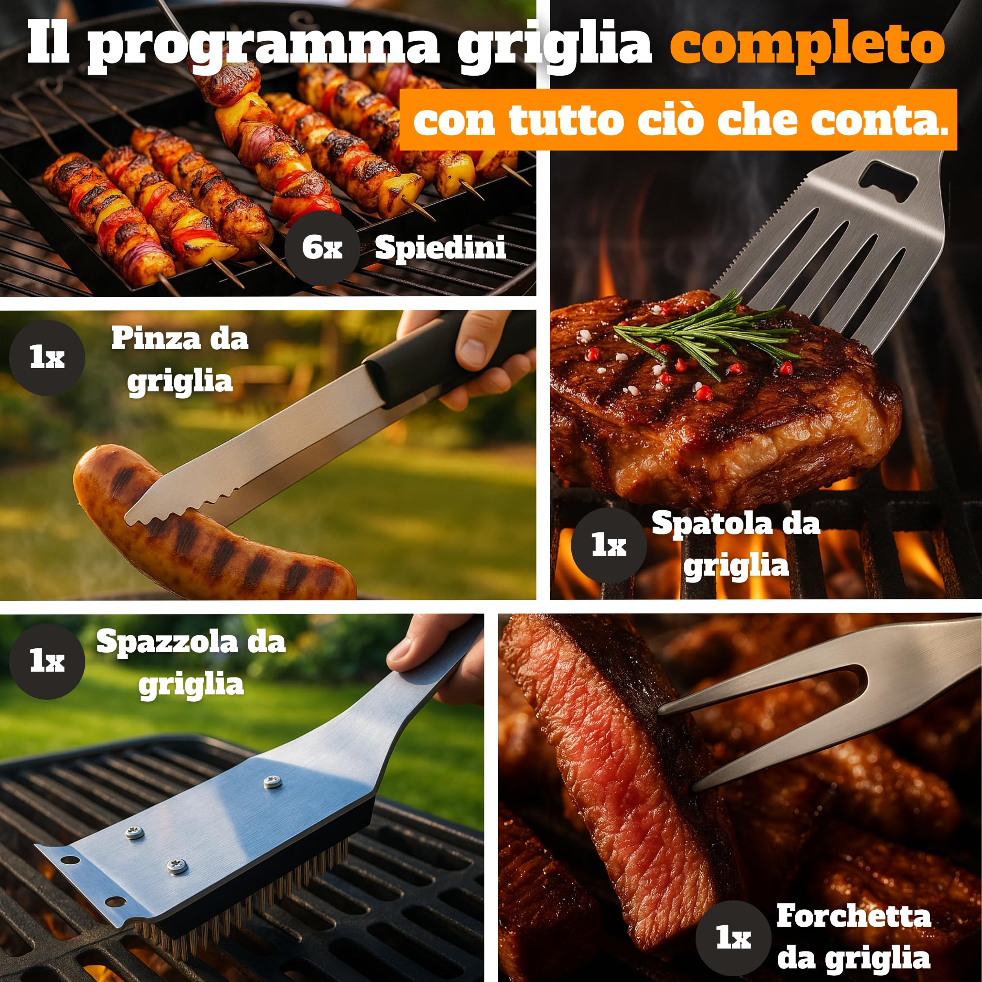 Set di attrezzi per barbecue da uomo, regalo – Set di utensili per barbecue in acciaio inox – Spatola e spazzola di pulizia 3 in 1 – Set da barbecue ideale come regalo per gli uomini