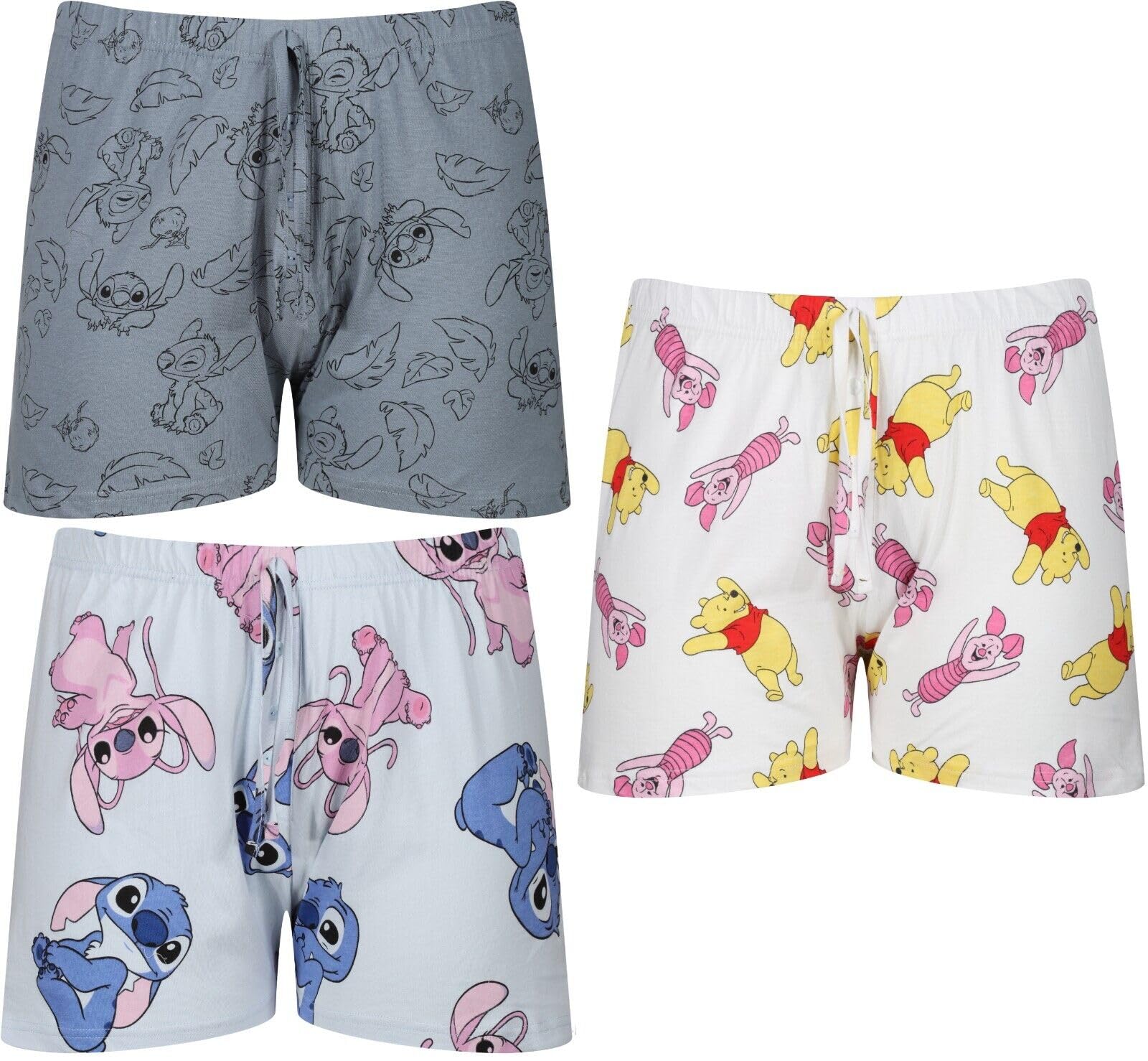 Ex Uk Store Women's 3Pk Character Pk #2. 3 Pack Character Lounge Shorts Pyjama Sleep Pj Night Short Uk Sizes 10 To 24 New (#2-18/20)