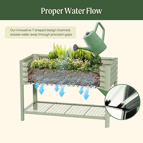 Miniatura 5 de Cama de jardín elevada serie V, camas de jardín de 2 x 4 pies con patas y estante de almacenamiento para patio, porche, capacidad de peso de 700