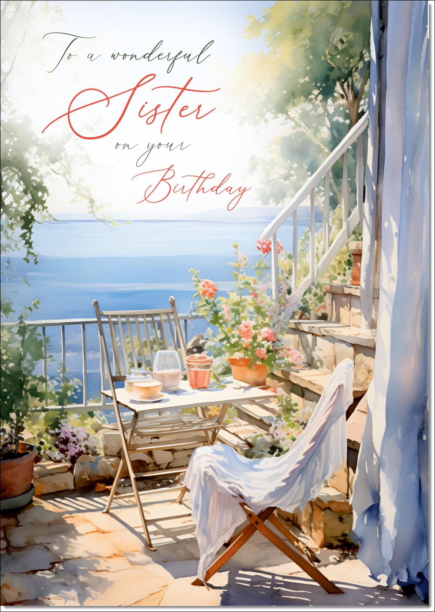 doodlecards Sister Birthday Card Amalfi Coast Large A4 Size with Plain Envelope — image 1